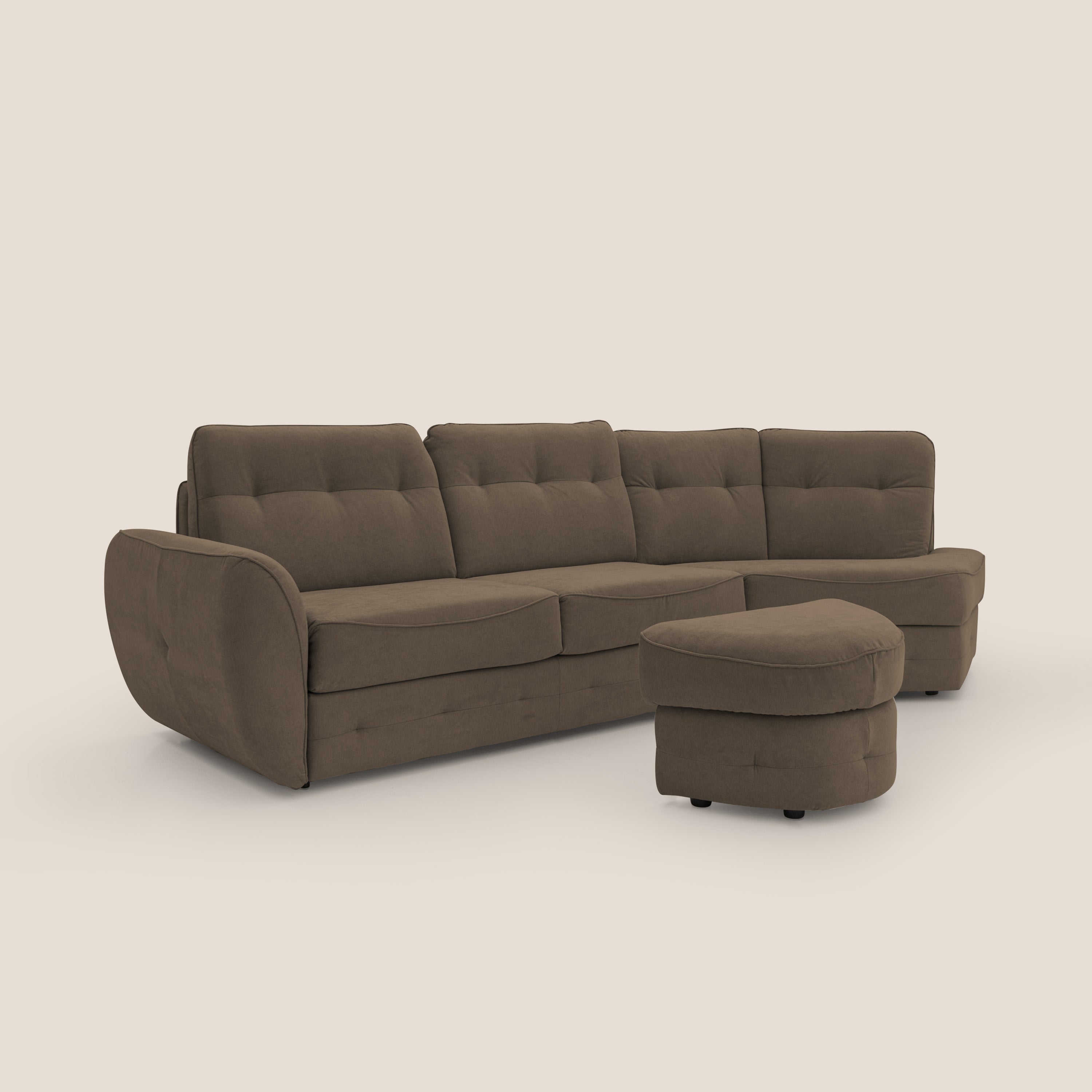 Zeus divano letto angolare con materasso H18 cm pouf mobile in tessuto impermeabile T02 - divani.store