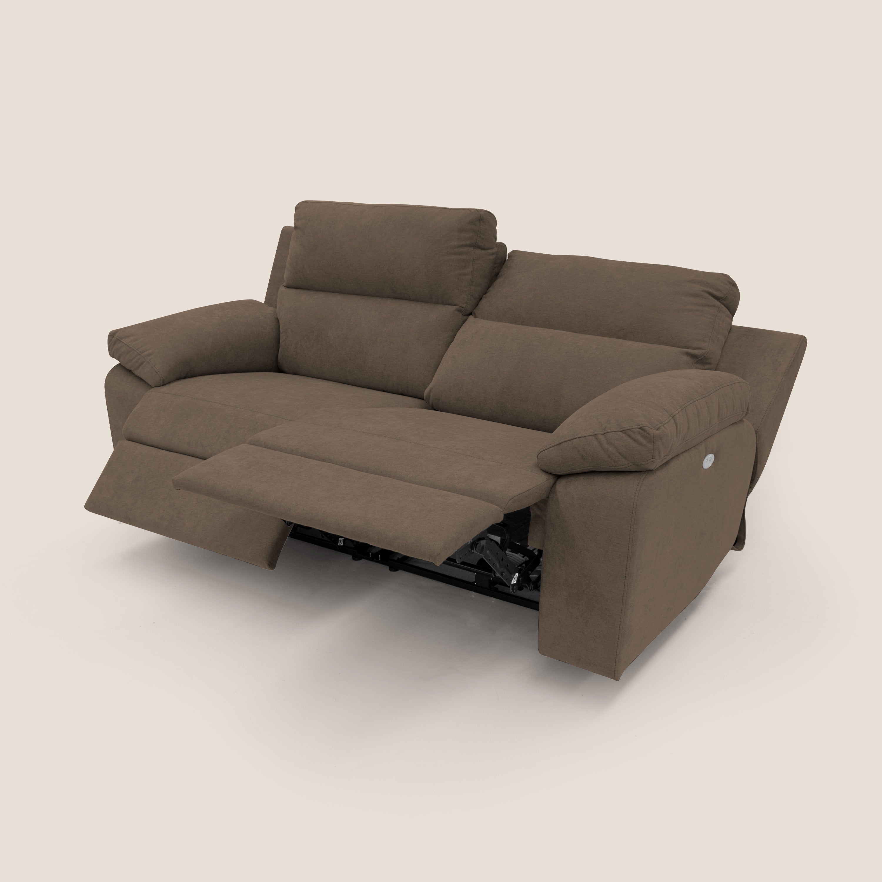 Romeo Divano relax con recliner elettrico in morbido tessuto impermeabile T02 marrone - divani.store