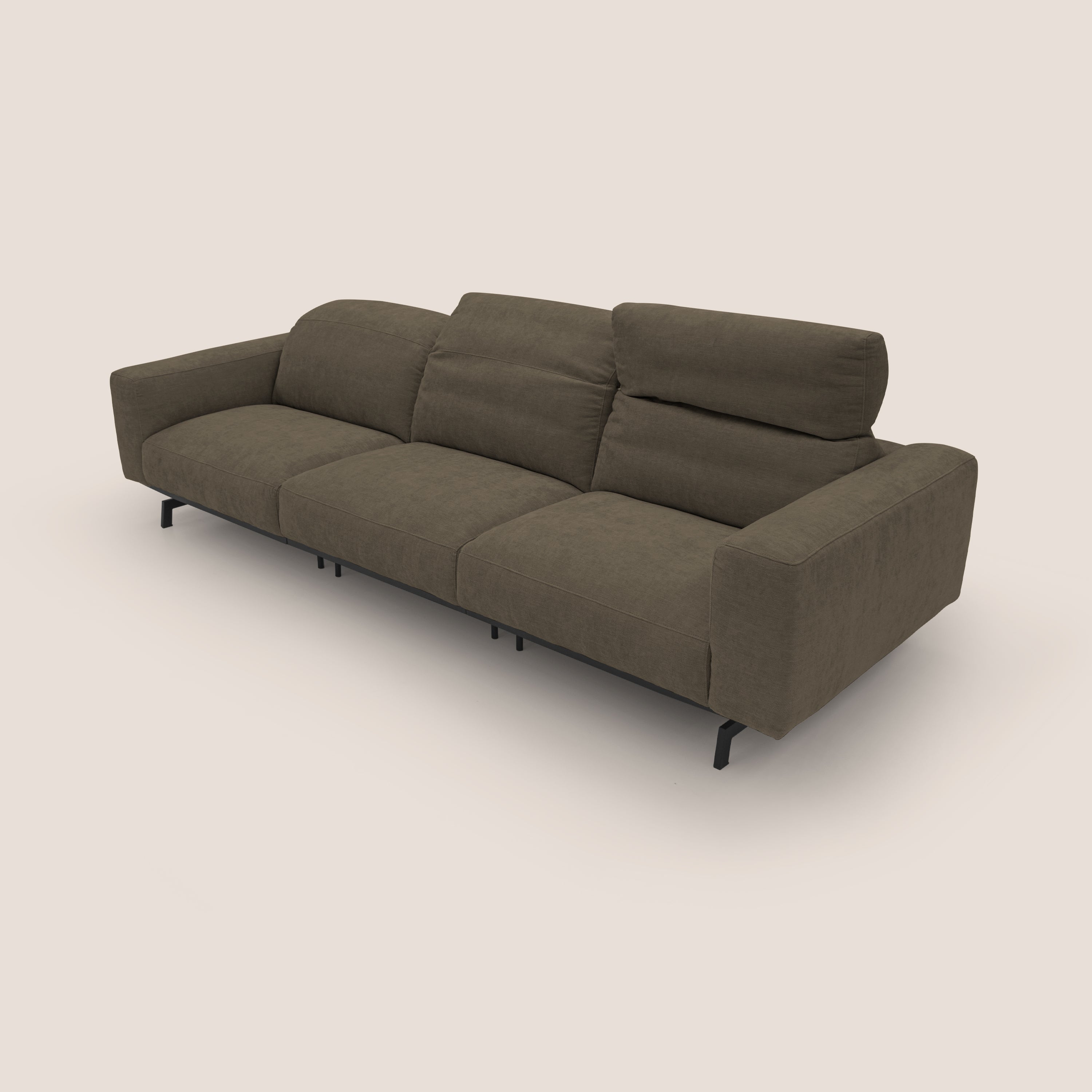 Sakura divano in piuma d'oca modulare a 3 sedute in morbido tessuto fiammato impermeabile T14 marrone - divani.store