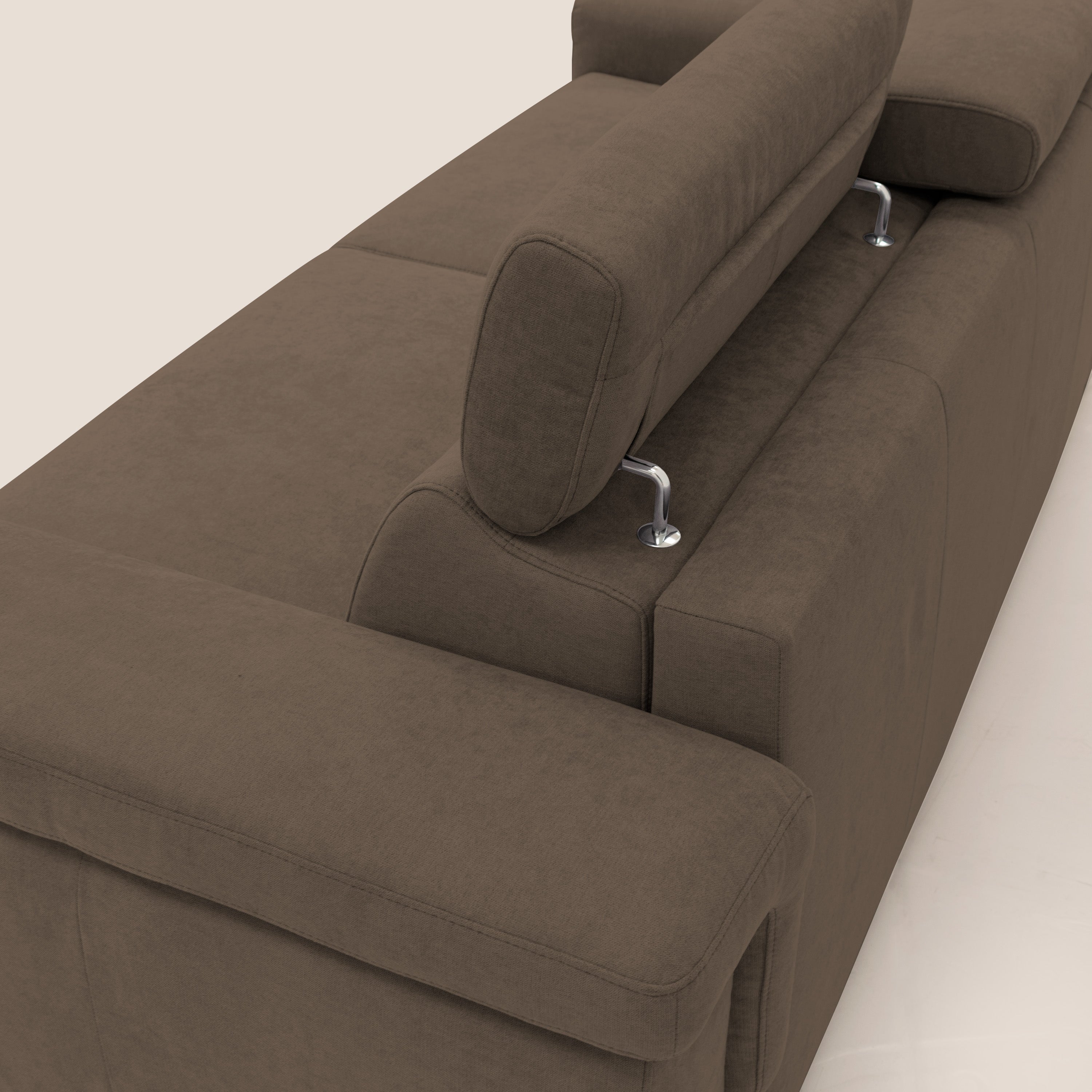 Giunone divano letto con materasso alto 18 cm e poggiatesta reclinabili in tessuto impermeabile T02 marrone - divani.store