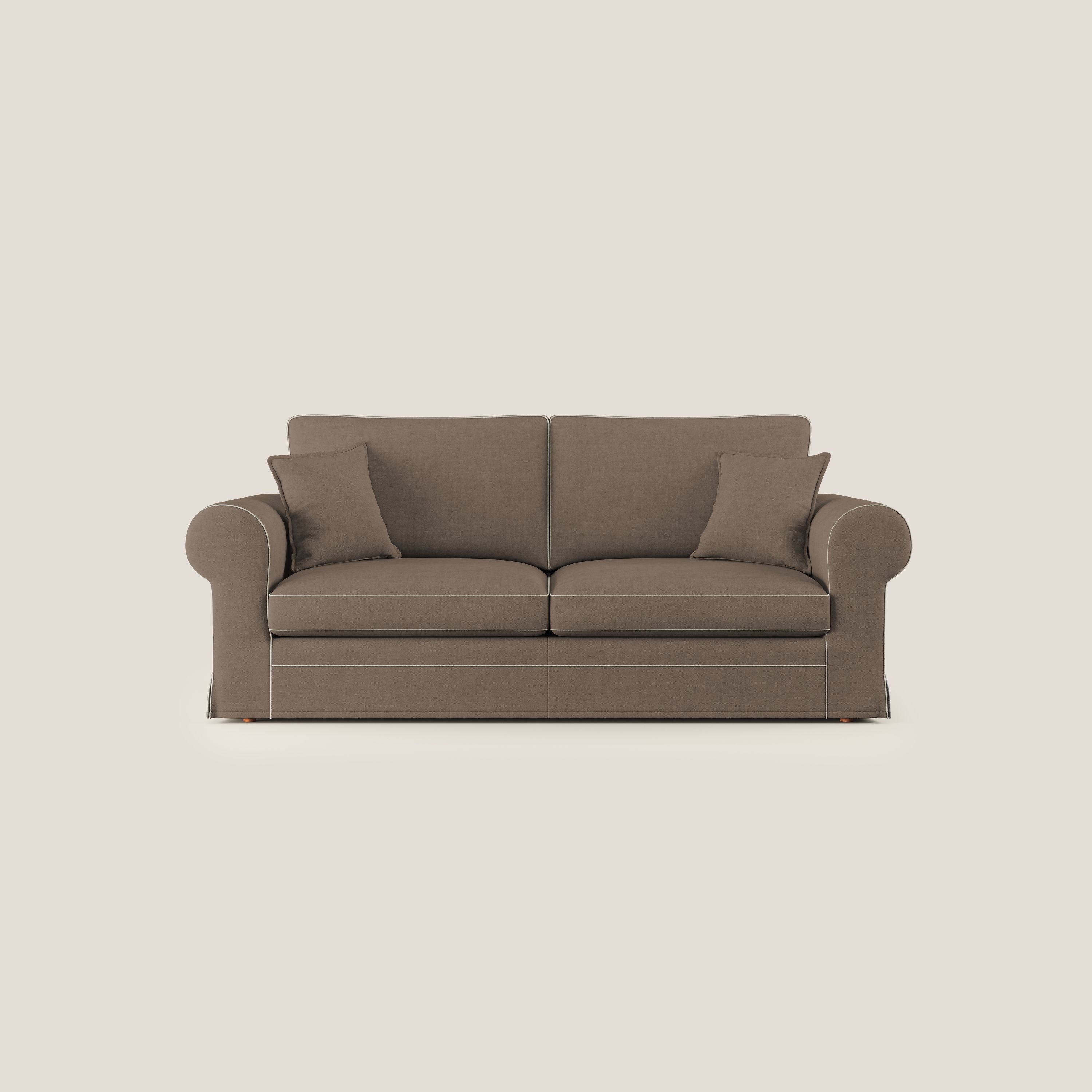 Lady divano classico bicolore in piuma d'oca realizzato con tessuto impermeabile T02 marrone - panna - divani.store