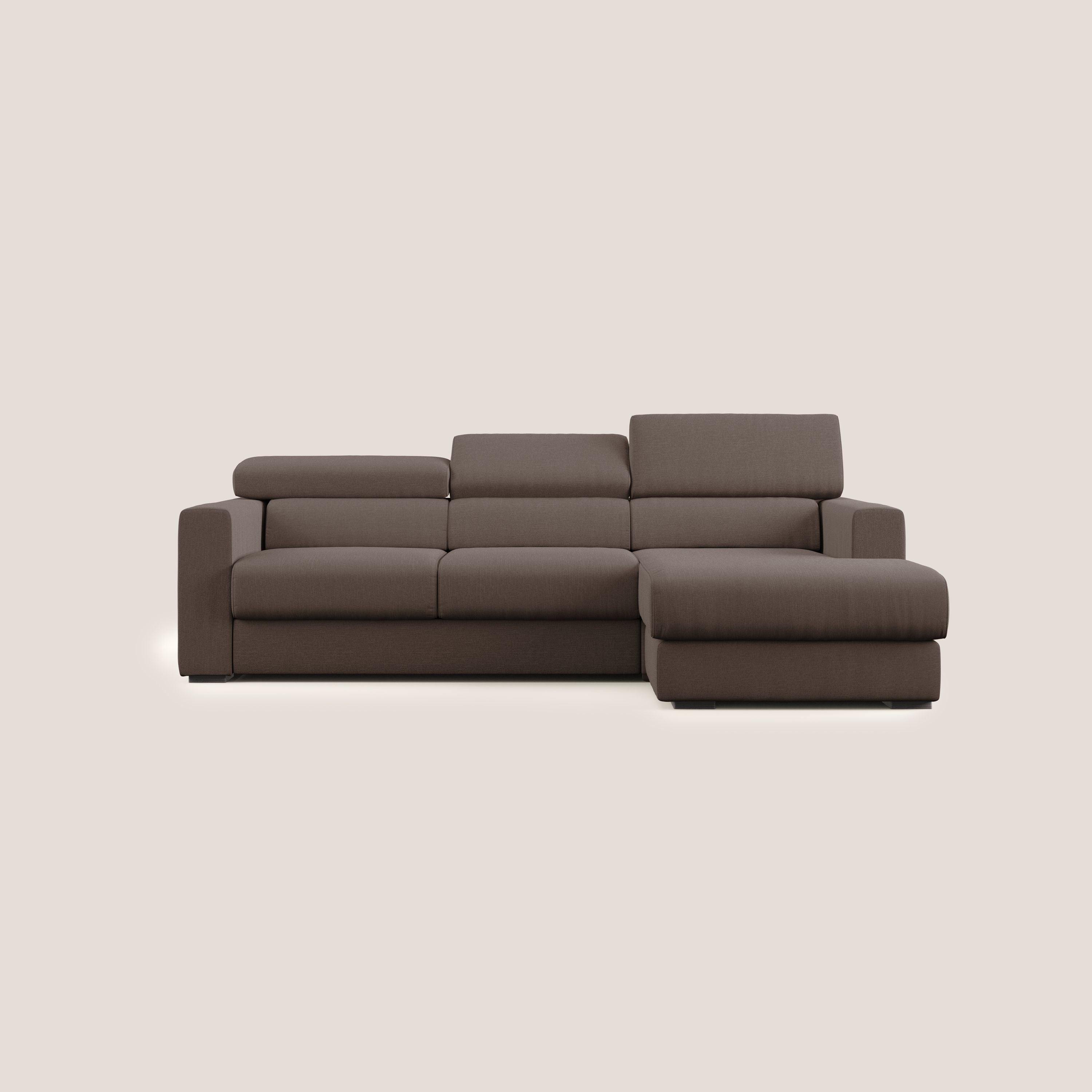 Dylan divano angolare con pouf estraibile poggiapiedi in tessuto simil cotone impermeabile T13 marrone - divani.store