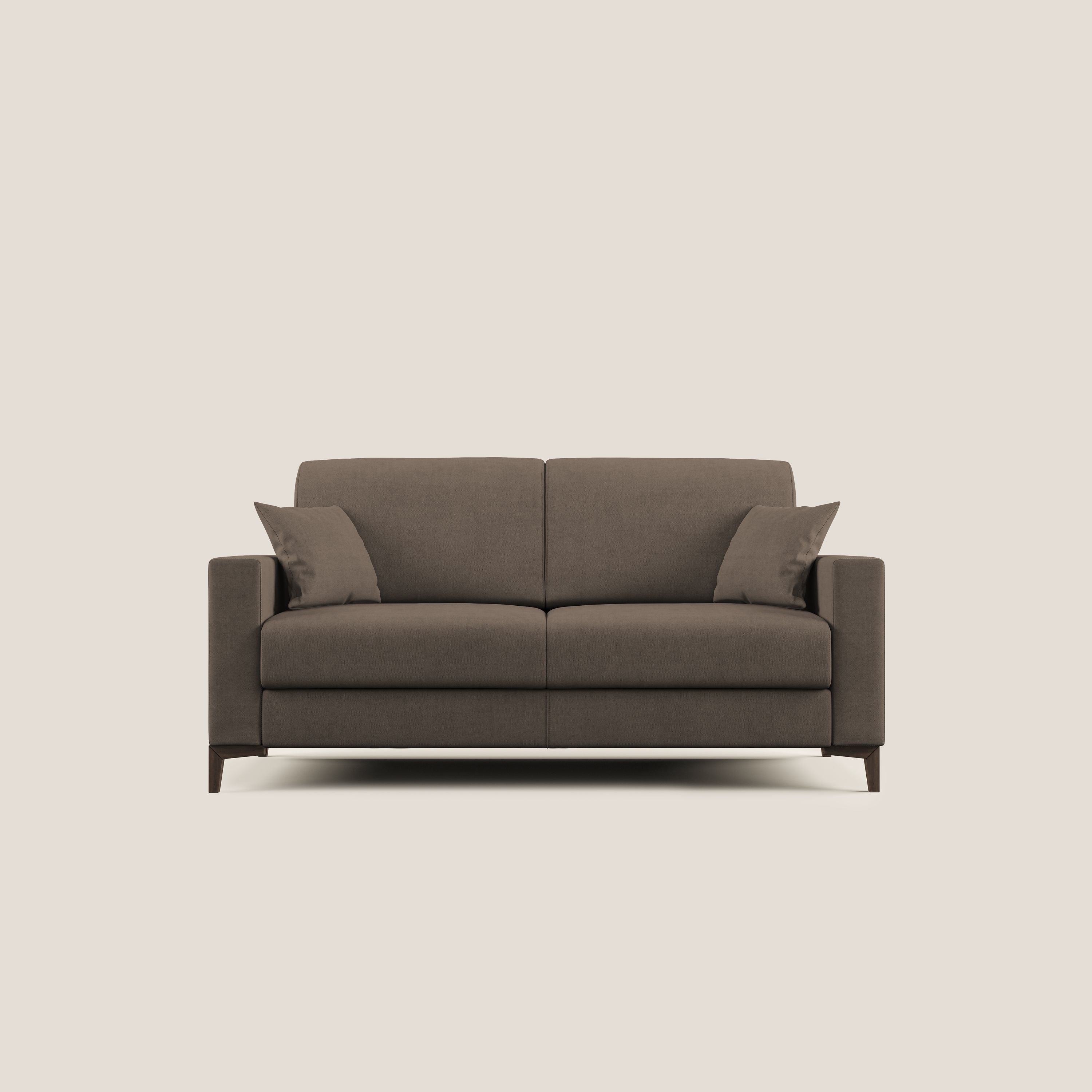 Kafka divano letto matrimoniale in morbido tessuto impermeabile T02 marrone - divani.store