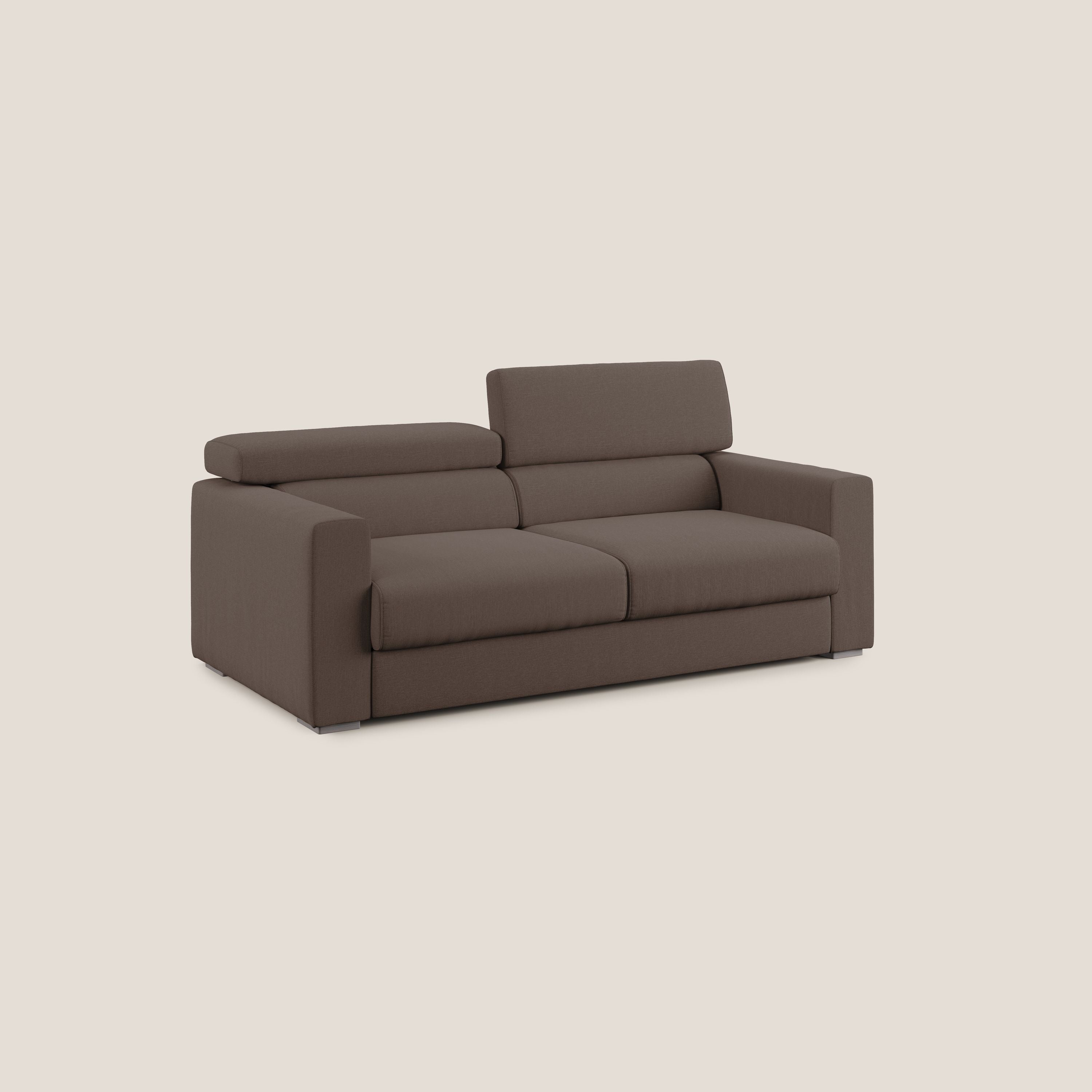 Dylan divano allungabile con pouf estraibile poggiapiedi in tessuto simil cotone impermeabile T13 marrone - divani.store