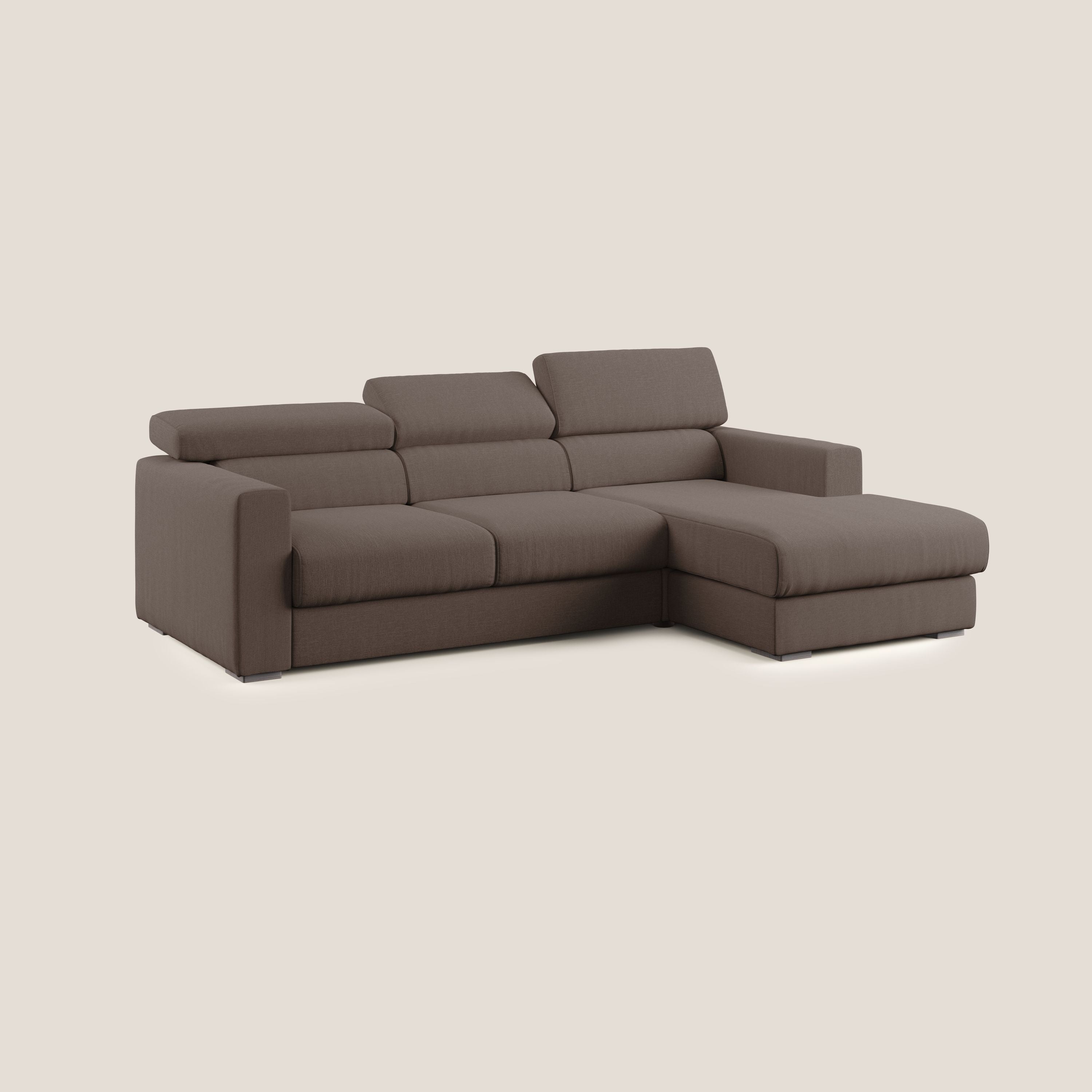 Dylan divano angolare con pouf estraibile poggiapiedi in tessuto simil cotone impermeabile T13 marrone - divani.store