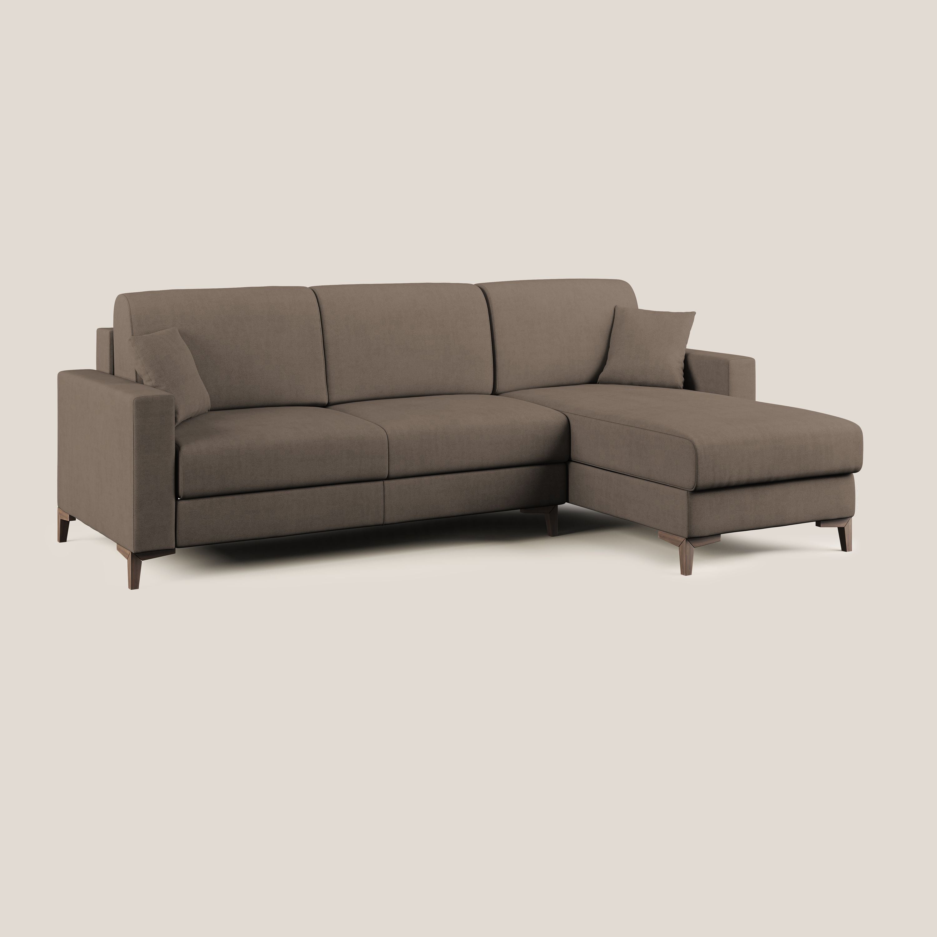 Kafka divano letto angolare in morbido tessuto impermeabile T02 marrone - divani.store