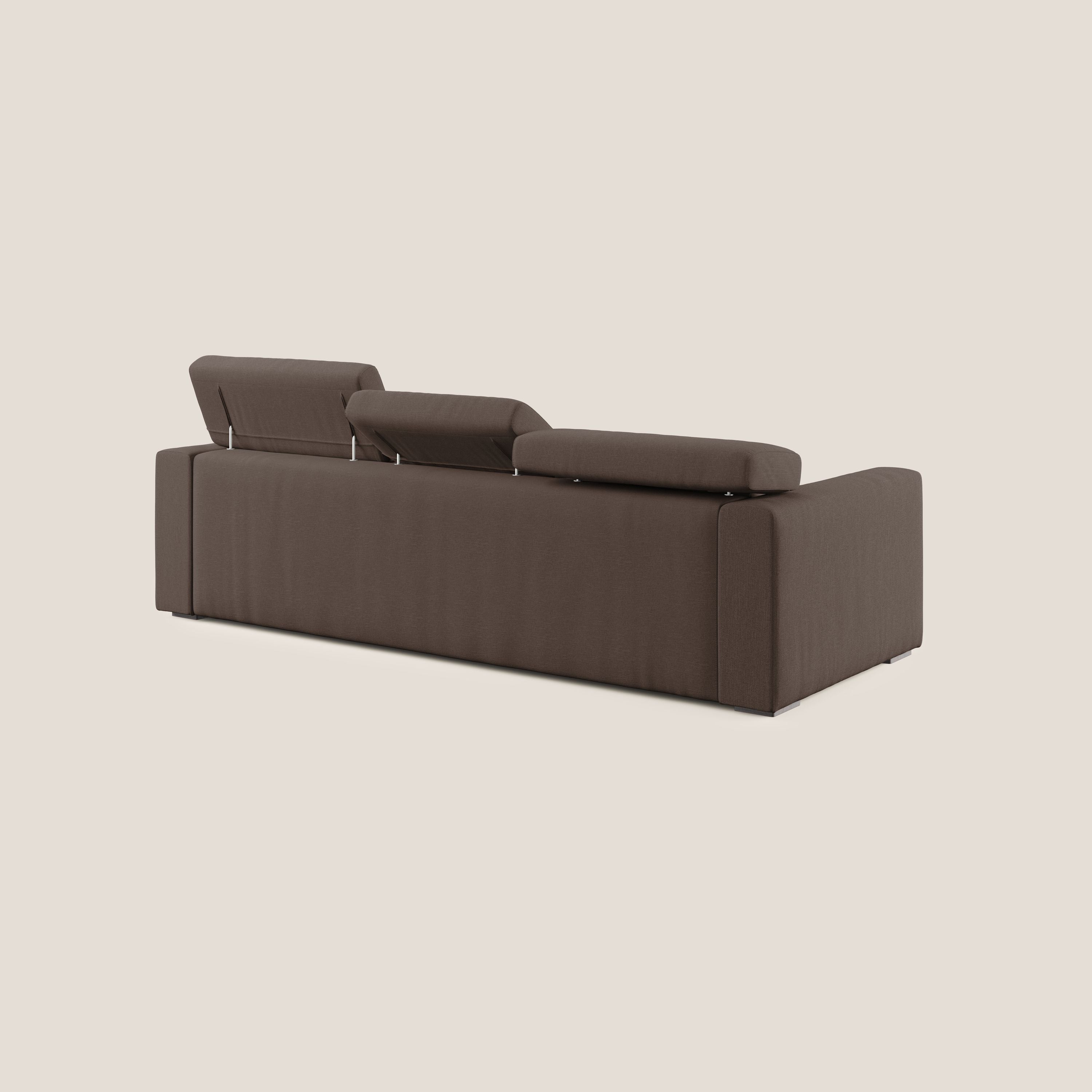 Dylan divano angolare con pouf estraibile poggiapiedi in tessuto simil cotone impermeabile T13 marrone - divani.store