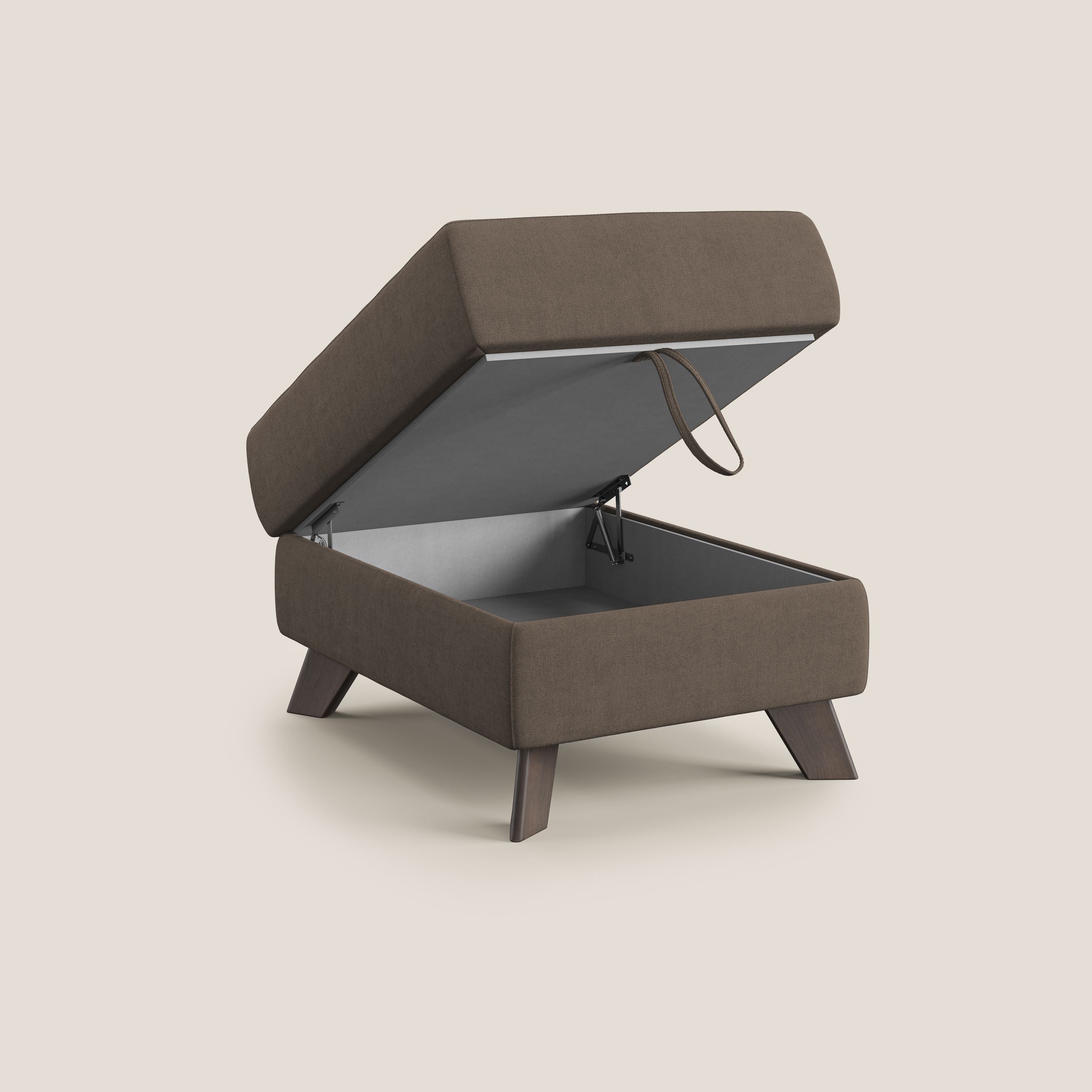 Moon Pouf contenitore e piedini alti in tessuto morbido impermeabile T02 marrone - divani.store