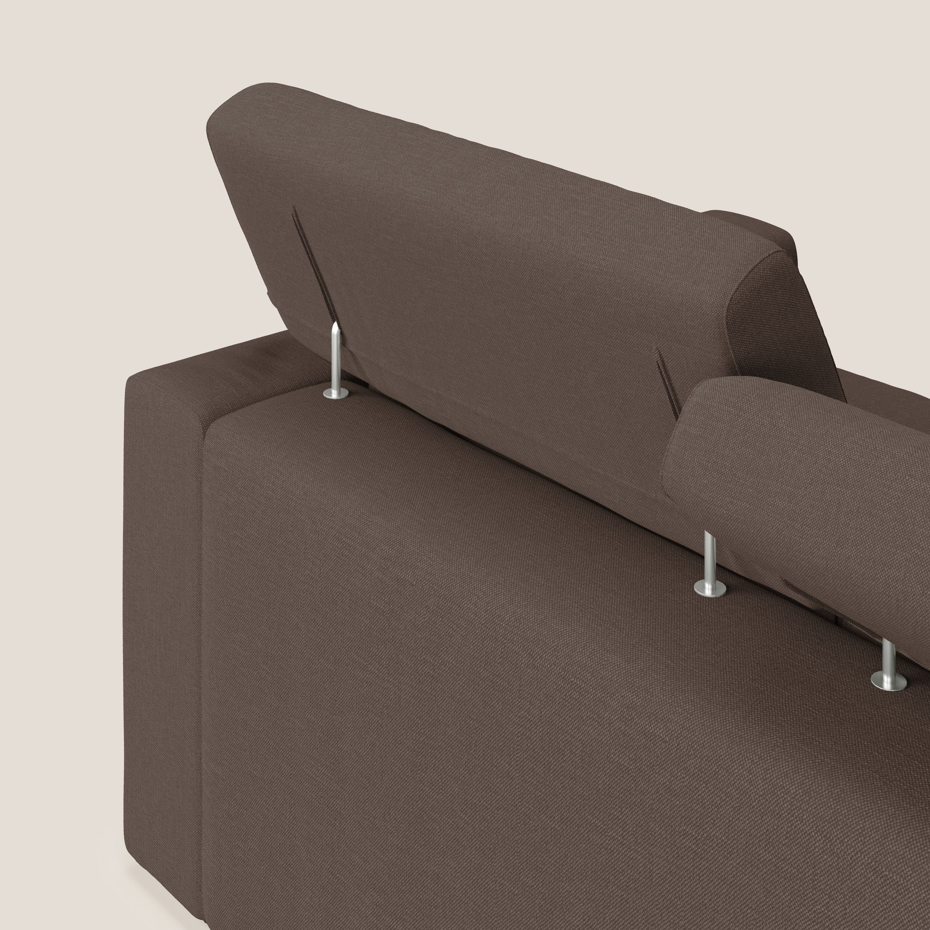 Dylan divano allungabile con pouf estraibile poggiapiedi in tessuto simil cotone impermeabile T13 marrone - divani.store