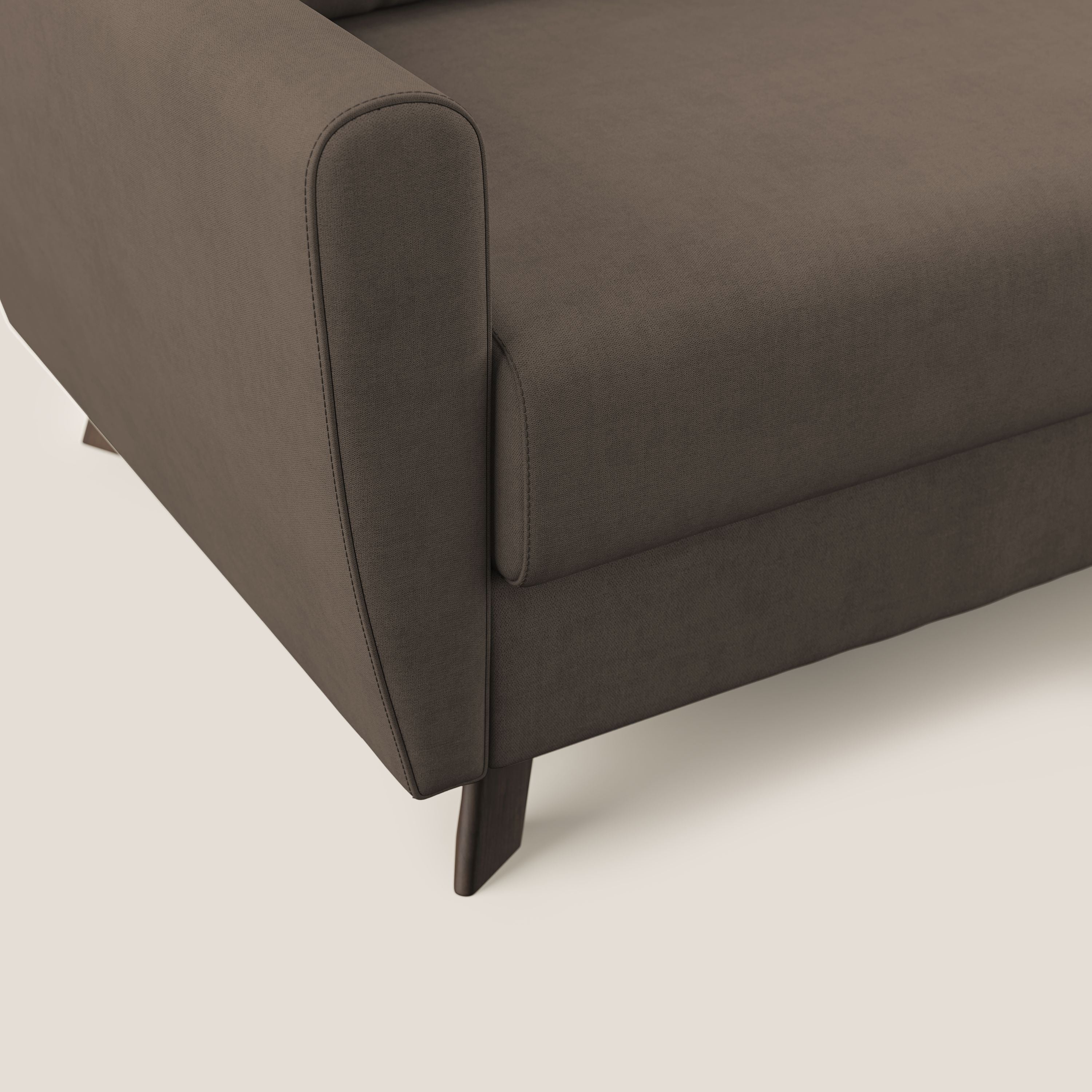 Callisto Divano letto angolare con penisola in tessuto morbido impermeabile T02 marrone - divani.store