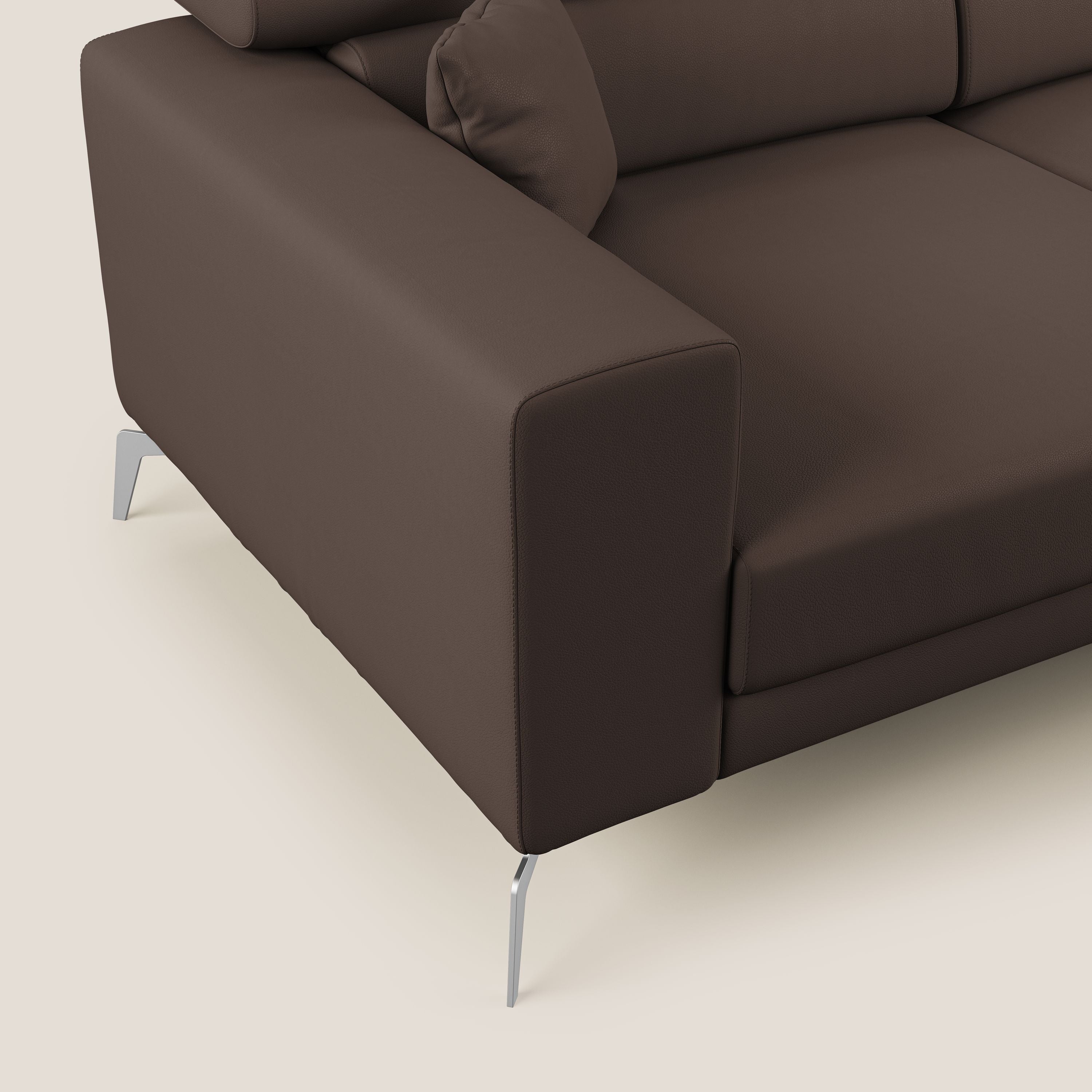 Blade Divano moderno angolare con poggiatesta reclinabili in Ecopelle T04 marrone - divani.store