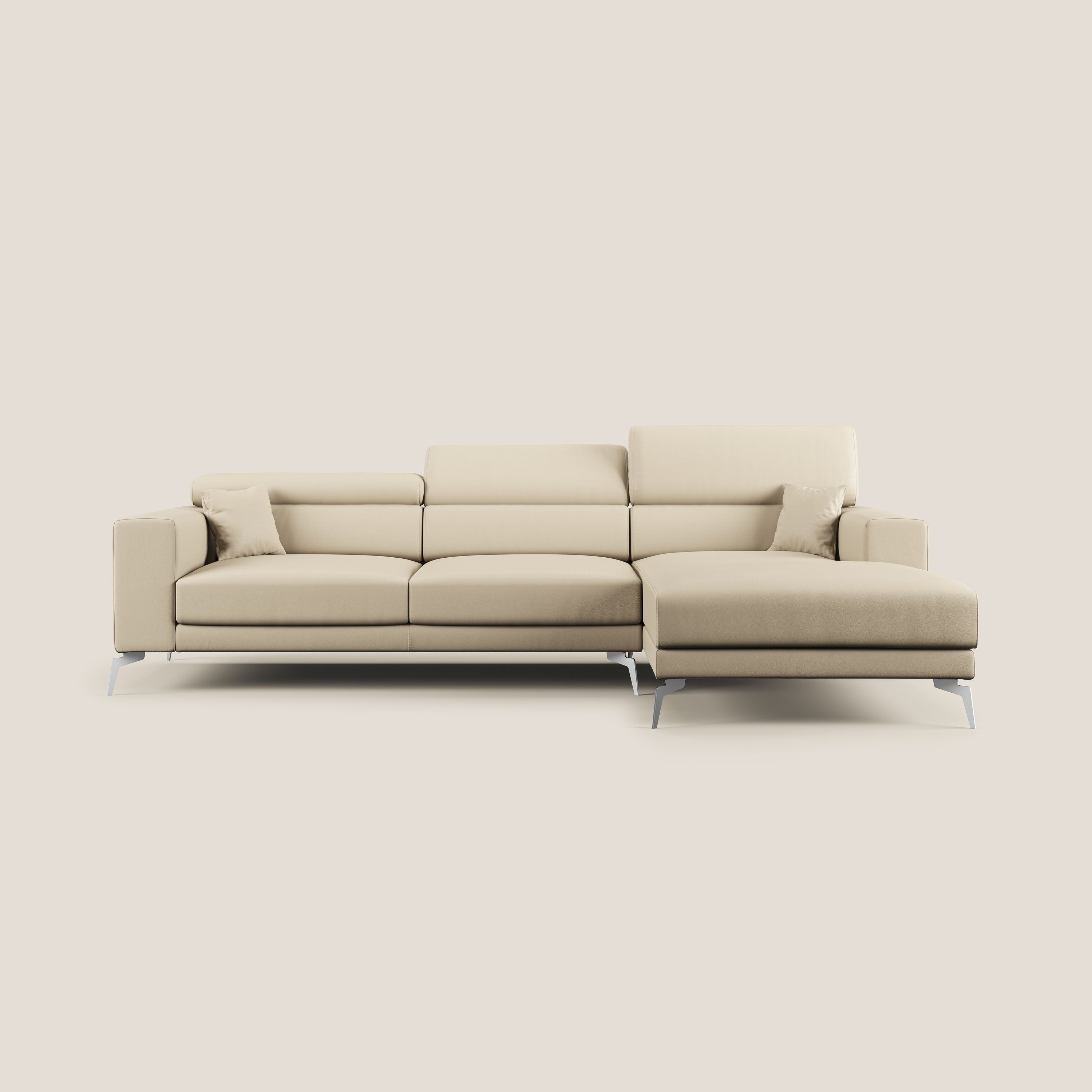 Blade Divano moderno angolare con poggiatesta reclinabili in Ecopelle T04 panna - divani.store