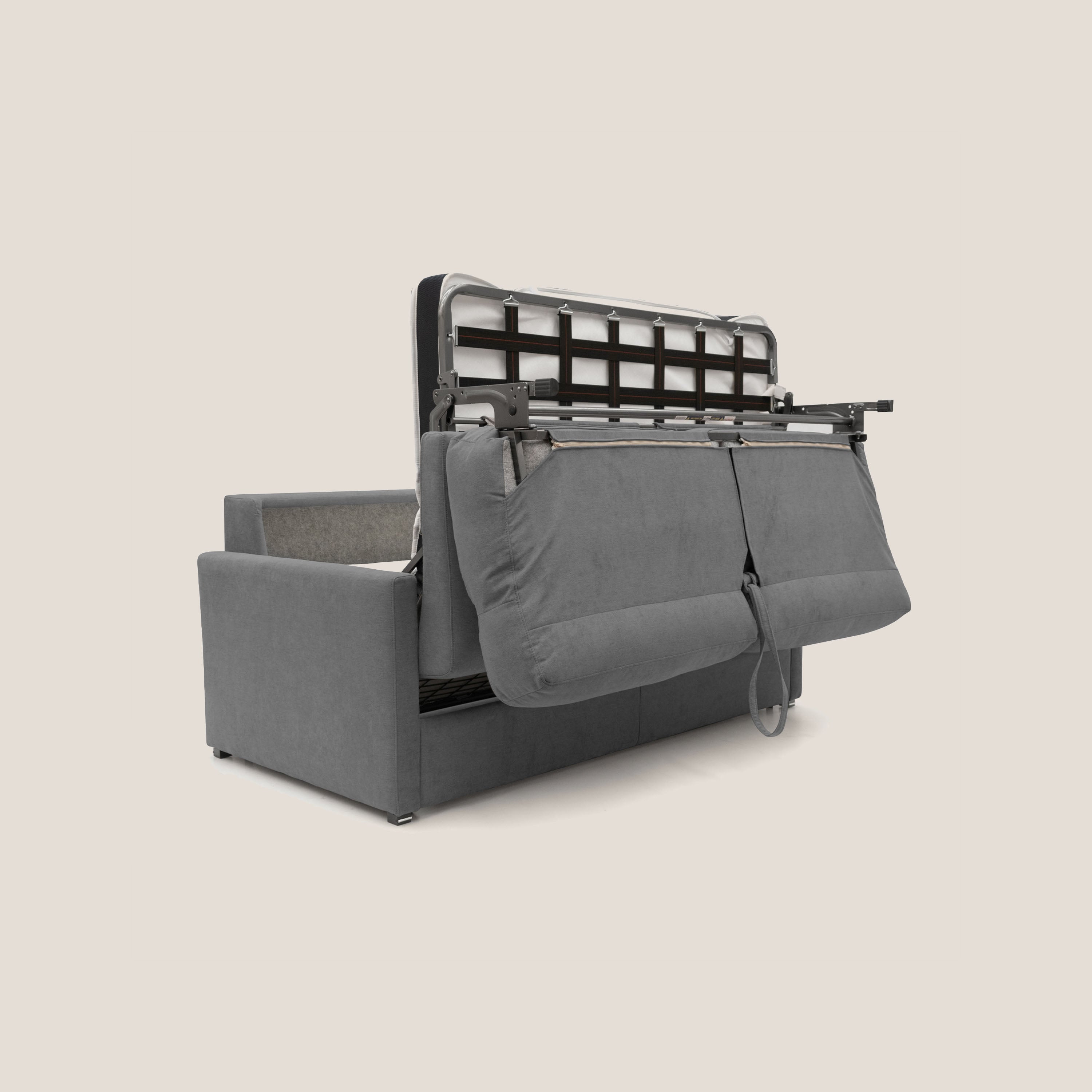 Margot Divano letto matrimoniale con schienale morbido alto in tessuto T02 grigio - divani.store