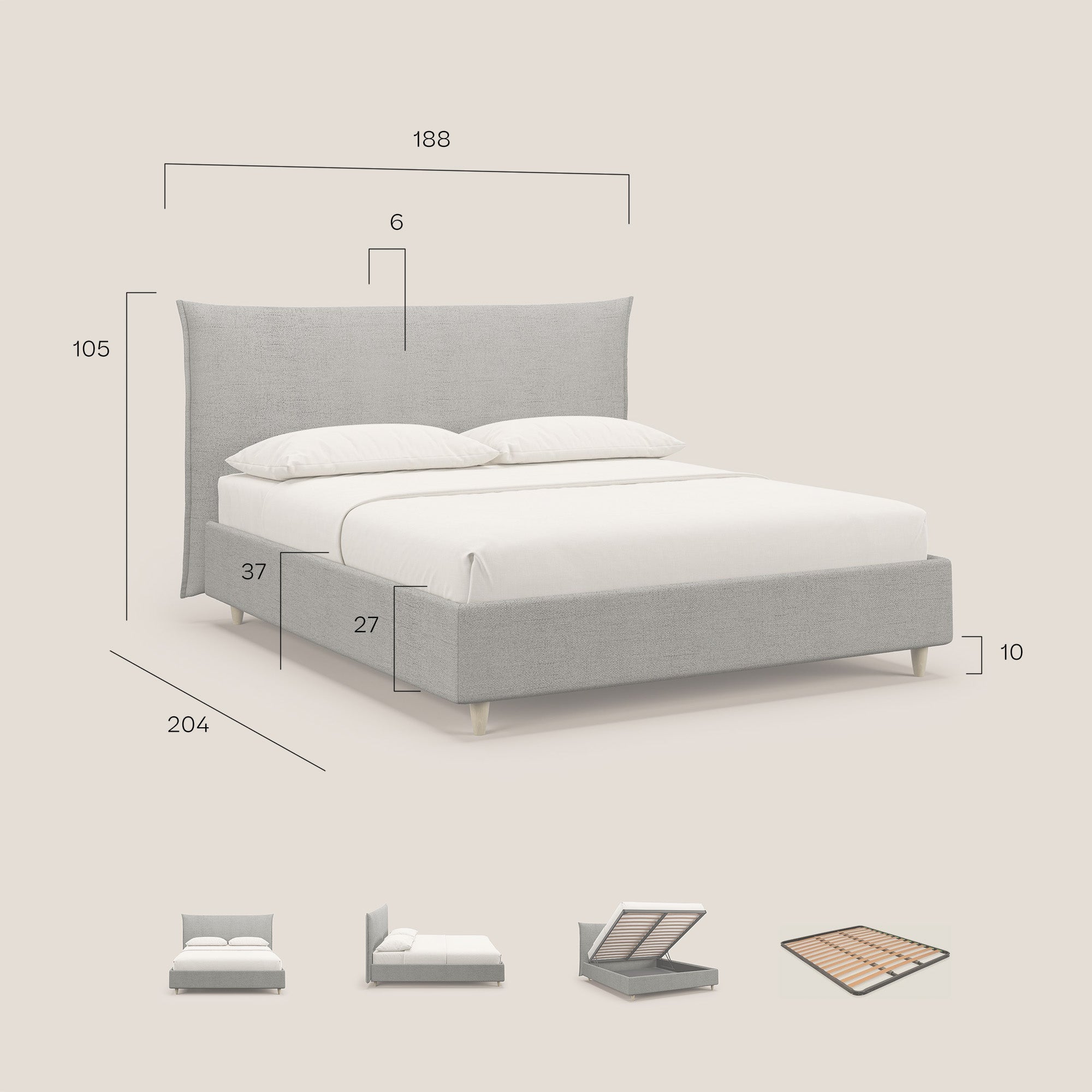 Audrey letto imbottito contenitore e sfoderabile in tessuto fiammato impermeabile T03 giallo - divani.store