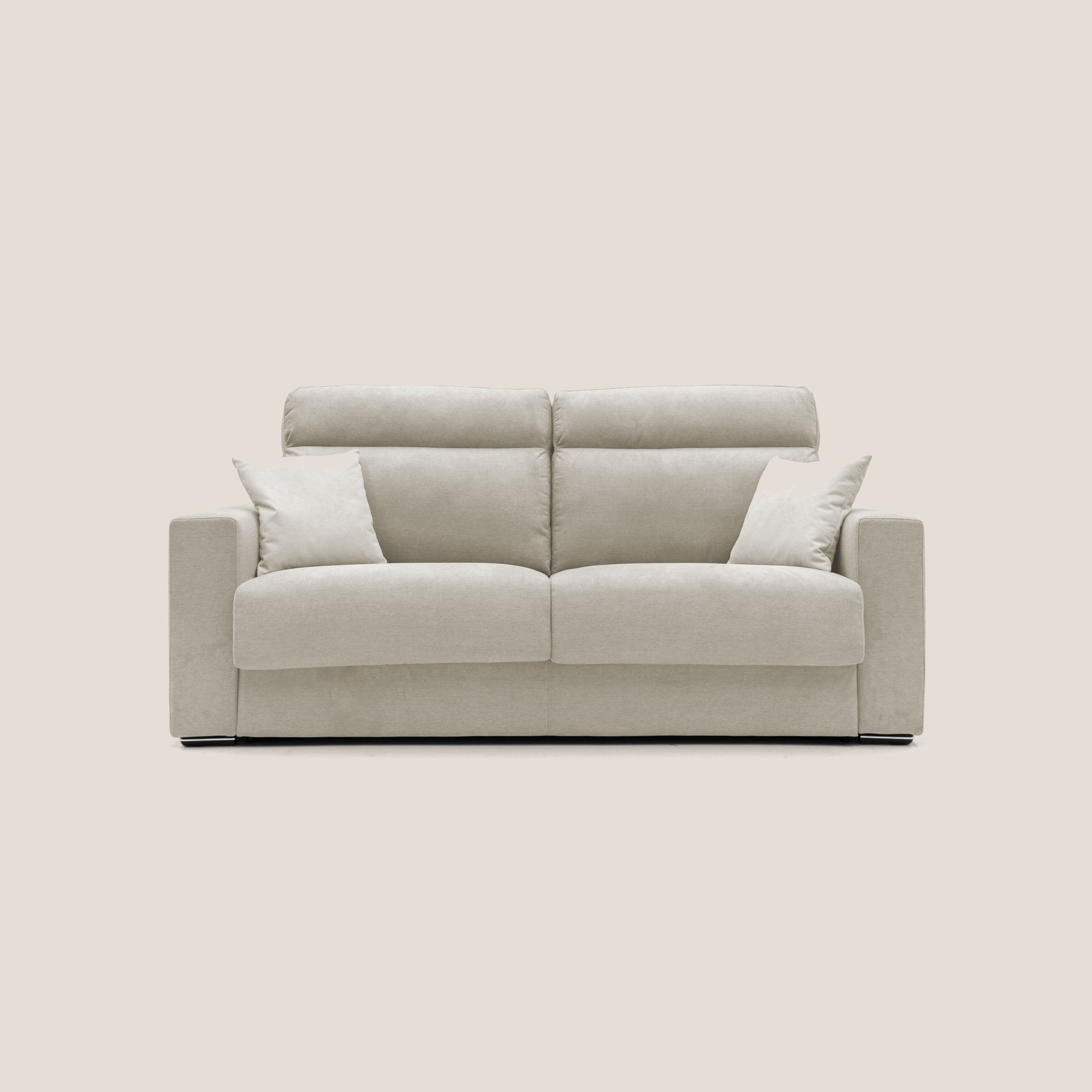 Nikita Divano letto matrimoniale con schienale morbido alto e rivestimento T02 panna - divani.store
