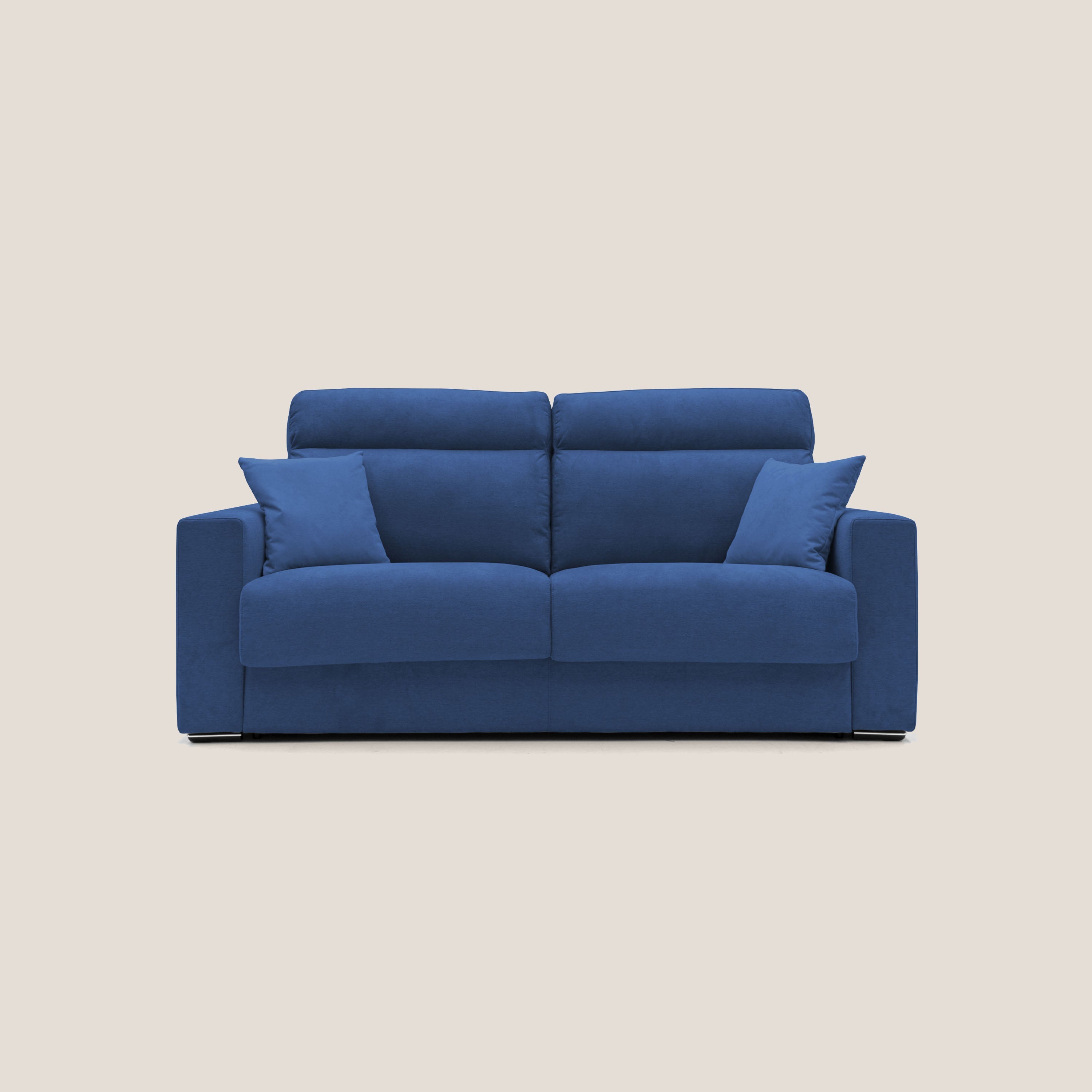 Nikita Divano letto matrimoniale con schienale morbido alto e rivestimento T02 blu - divani.store