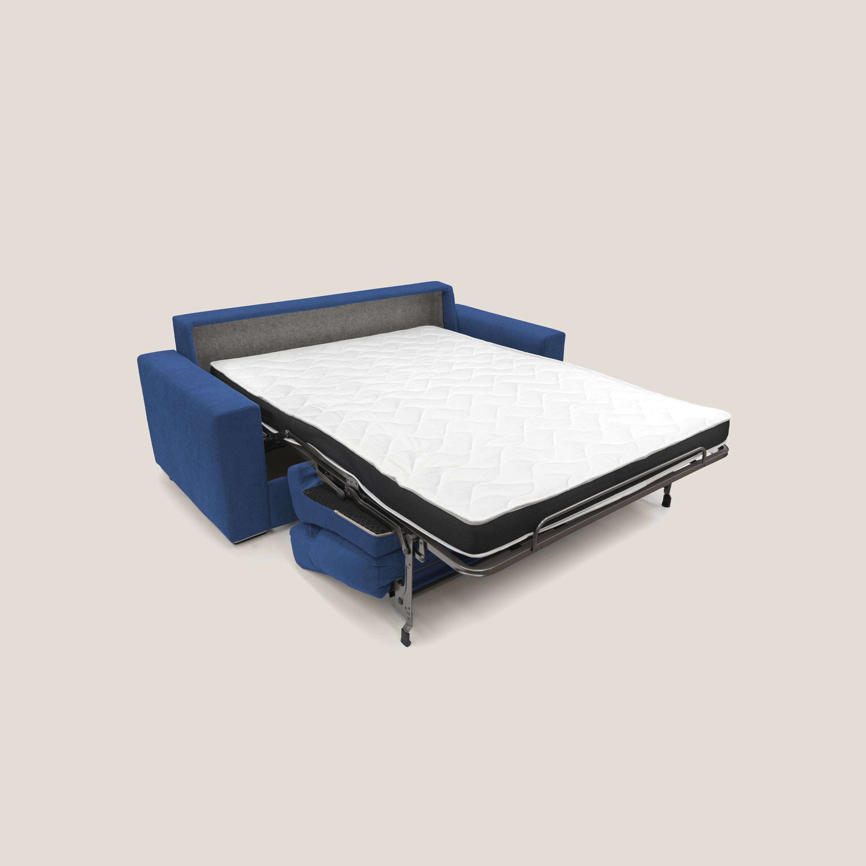 Nikita Divano letto matrimoniale con schienale morbido alto e rivestimento T02 blu - divani.store