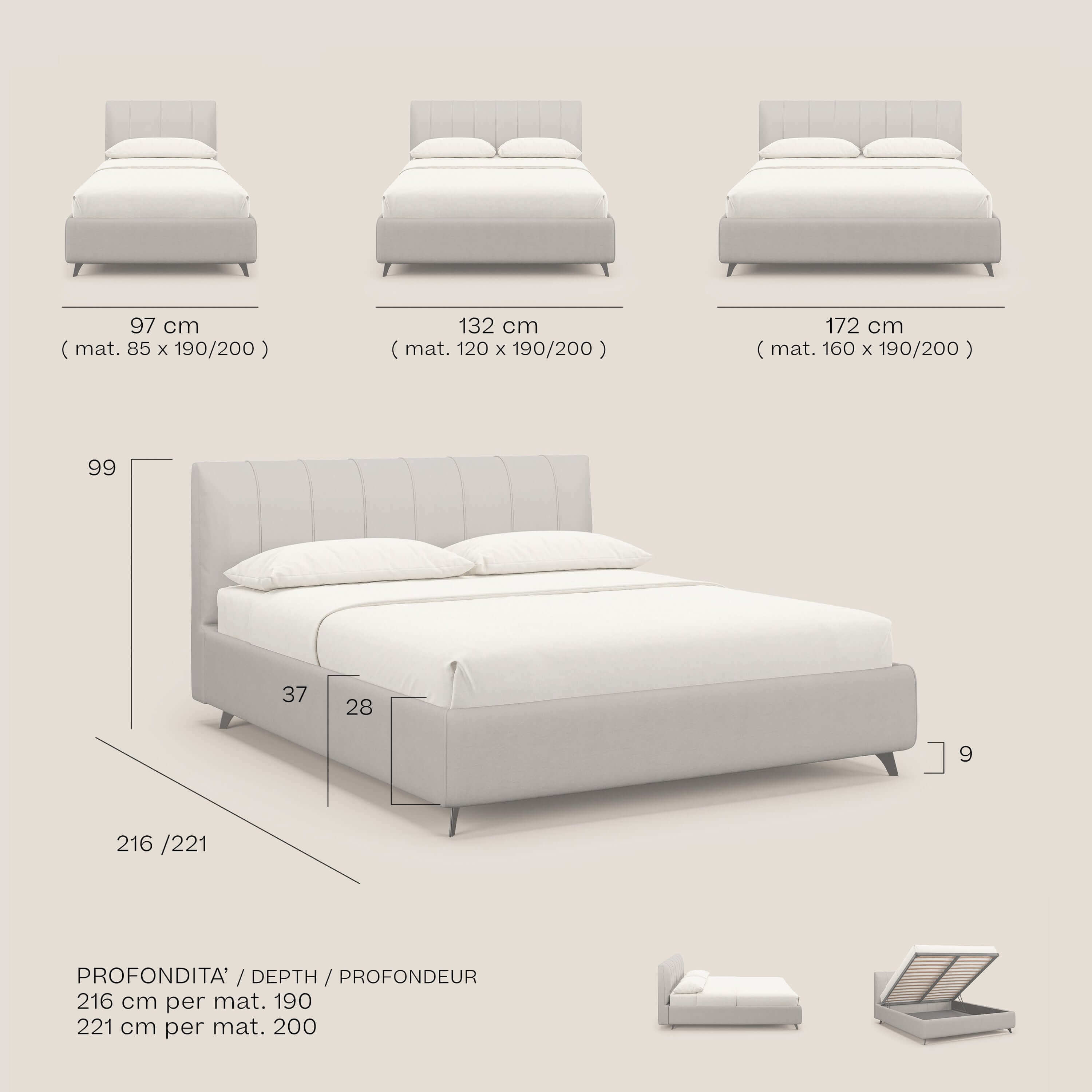 Bogart Boxspringbett mit Holzlattenrost Edition "Grande Fratello" – abnehmbarer Bezug aus abwaschbarem Stoff T22 creme