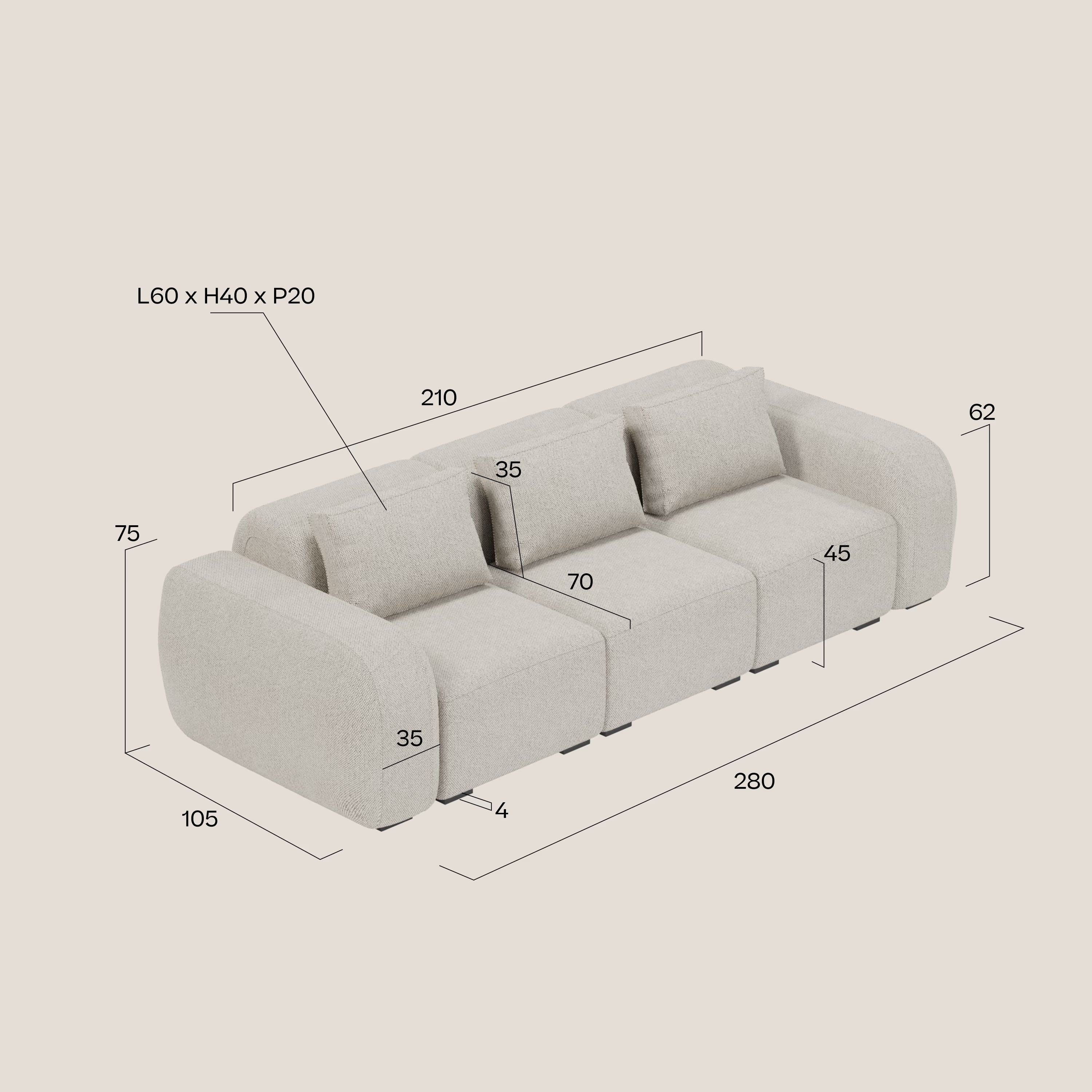 BonBon modulares 3-Sitzer Sofa – Edition „Grande Fratello“