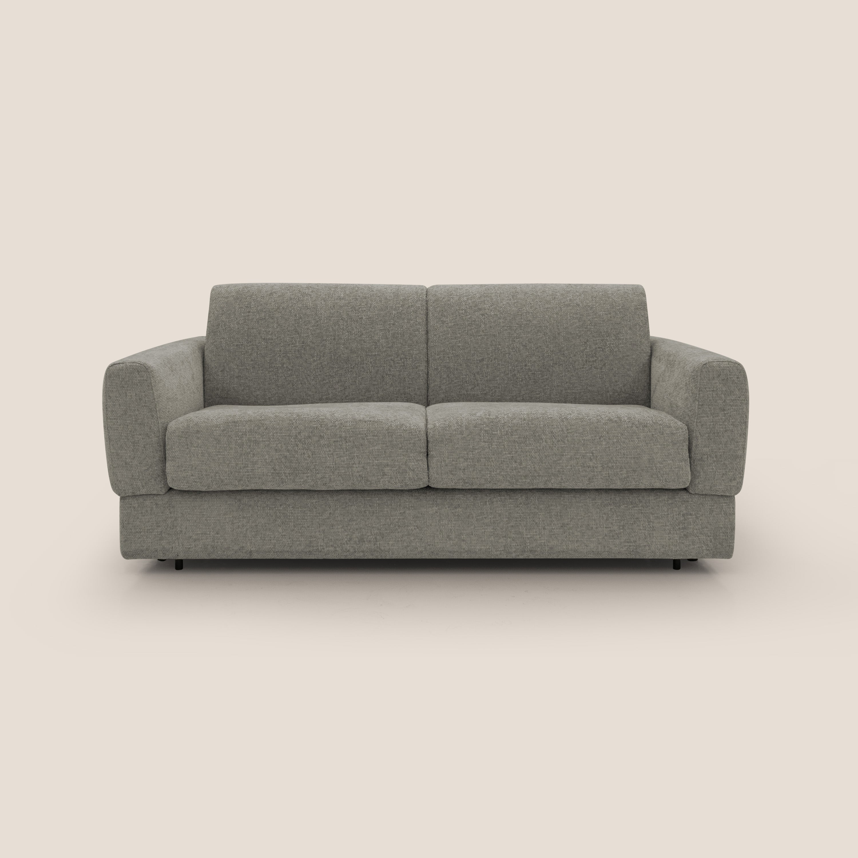 Happy Divano letto matrimoniale con materasso h18 cm in tessuto impermeabile T10 talpa - divani.store