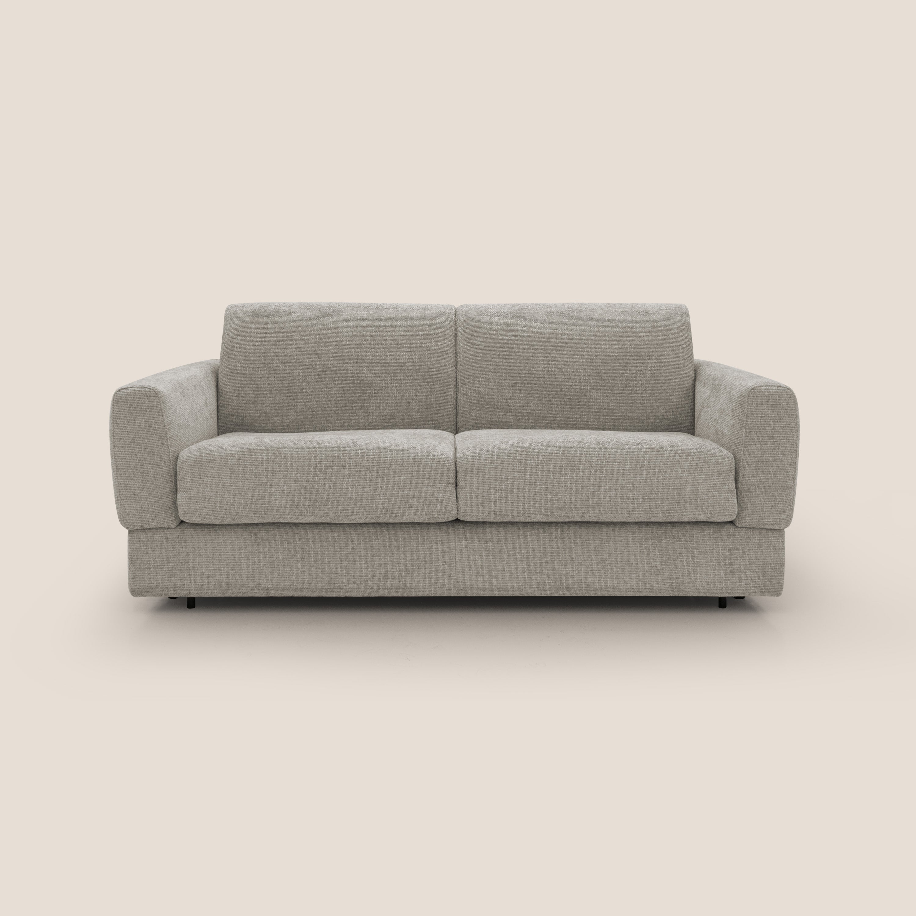 Happy Divano letto matrimoniale con materasso h18 cm in tessuto impermeabile T10 tortora - divani.store