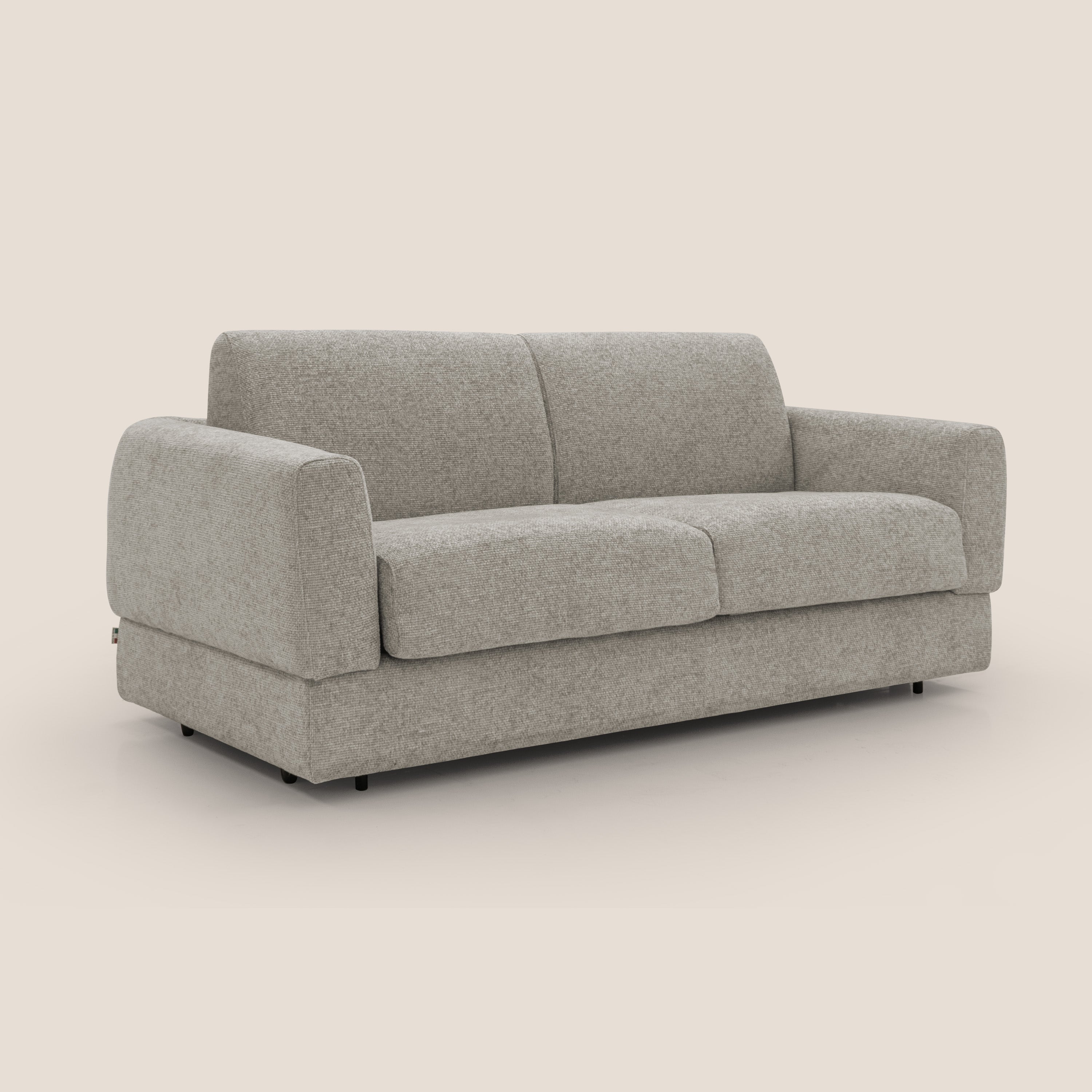 Happy Divano letto matrimoniale con materasso h18 cm in tessuto impermeabile T10 tortora - divani.store