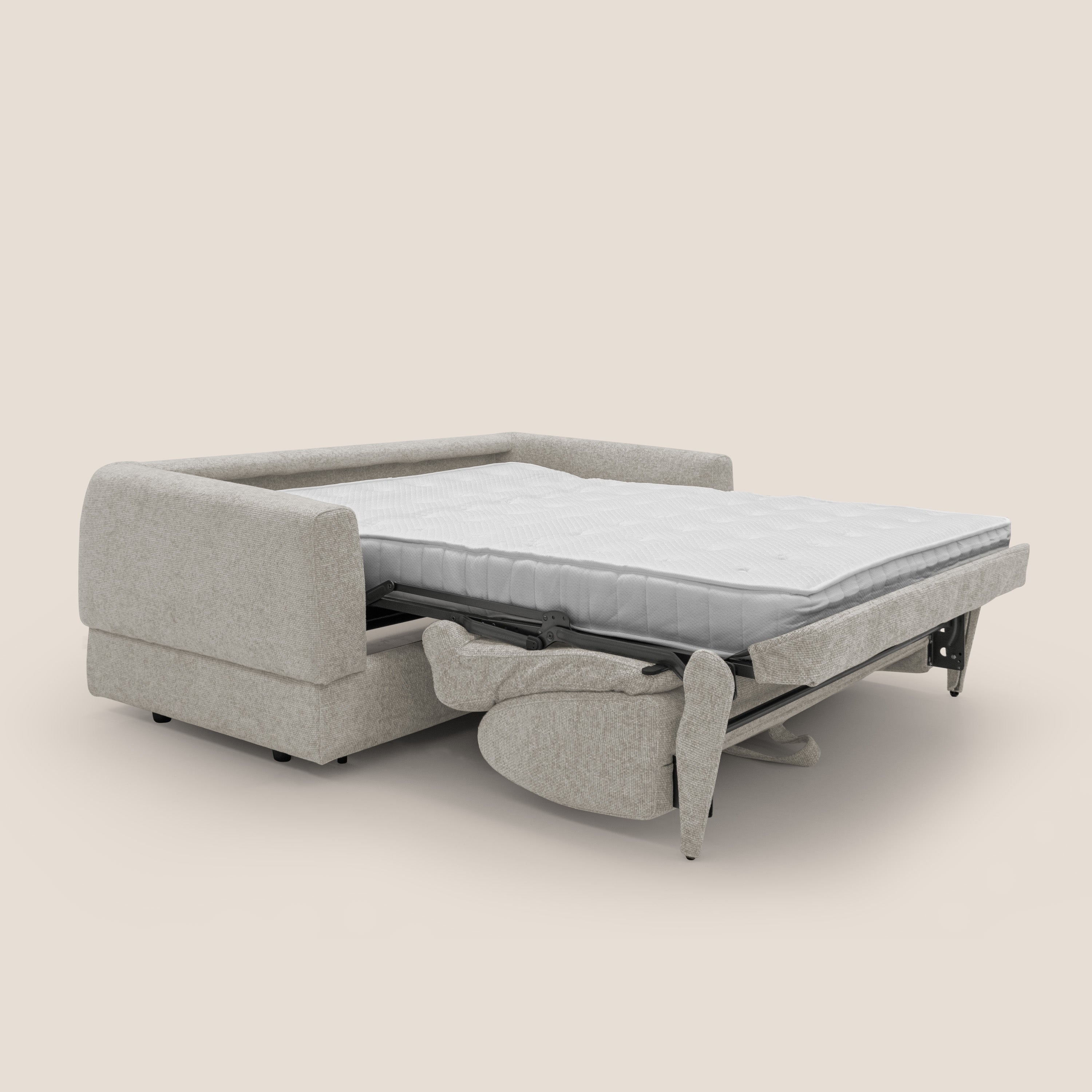 Happy Divano letto matrimoniale con materasso h18 cm in tessuto impermeabile T10 panna - divani.store