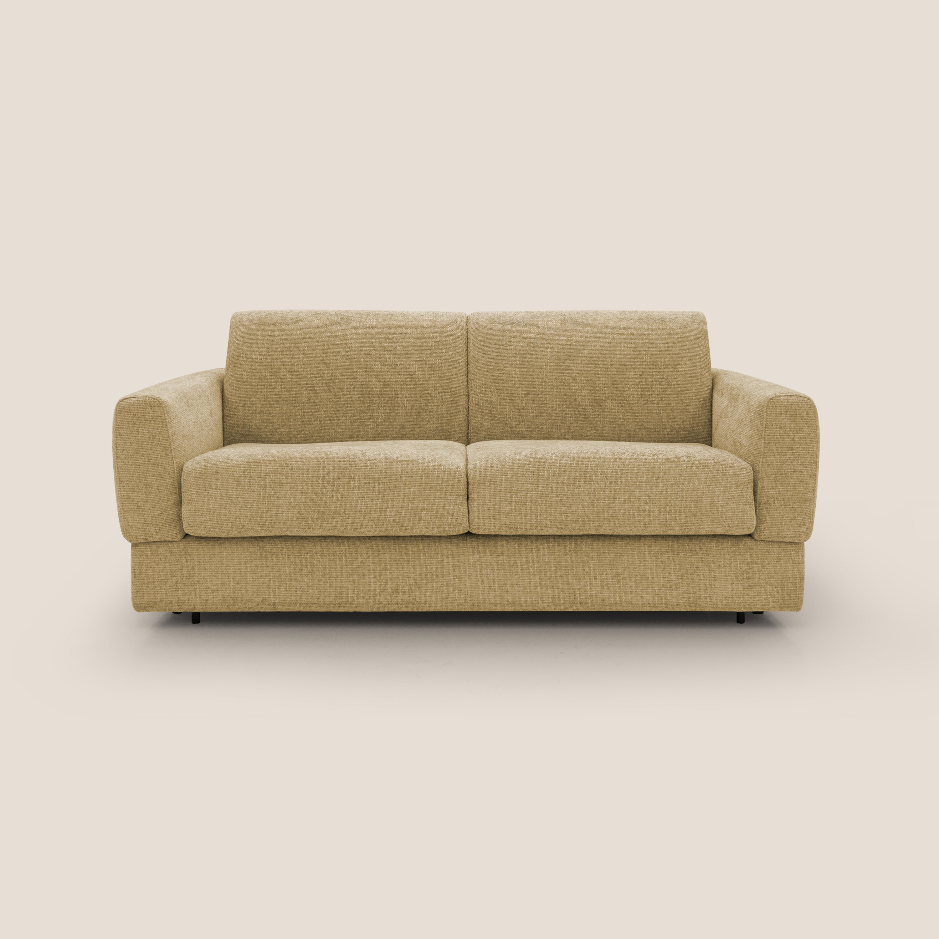 Happy Divano letto matrimoniale con materasso h18 cm in tessuto impermeabile T10 giallo - divani.store