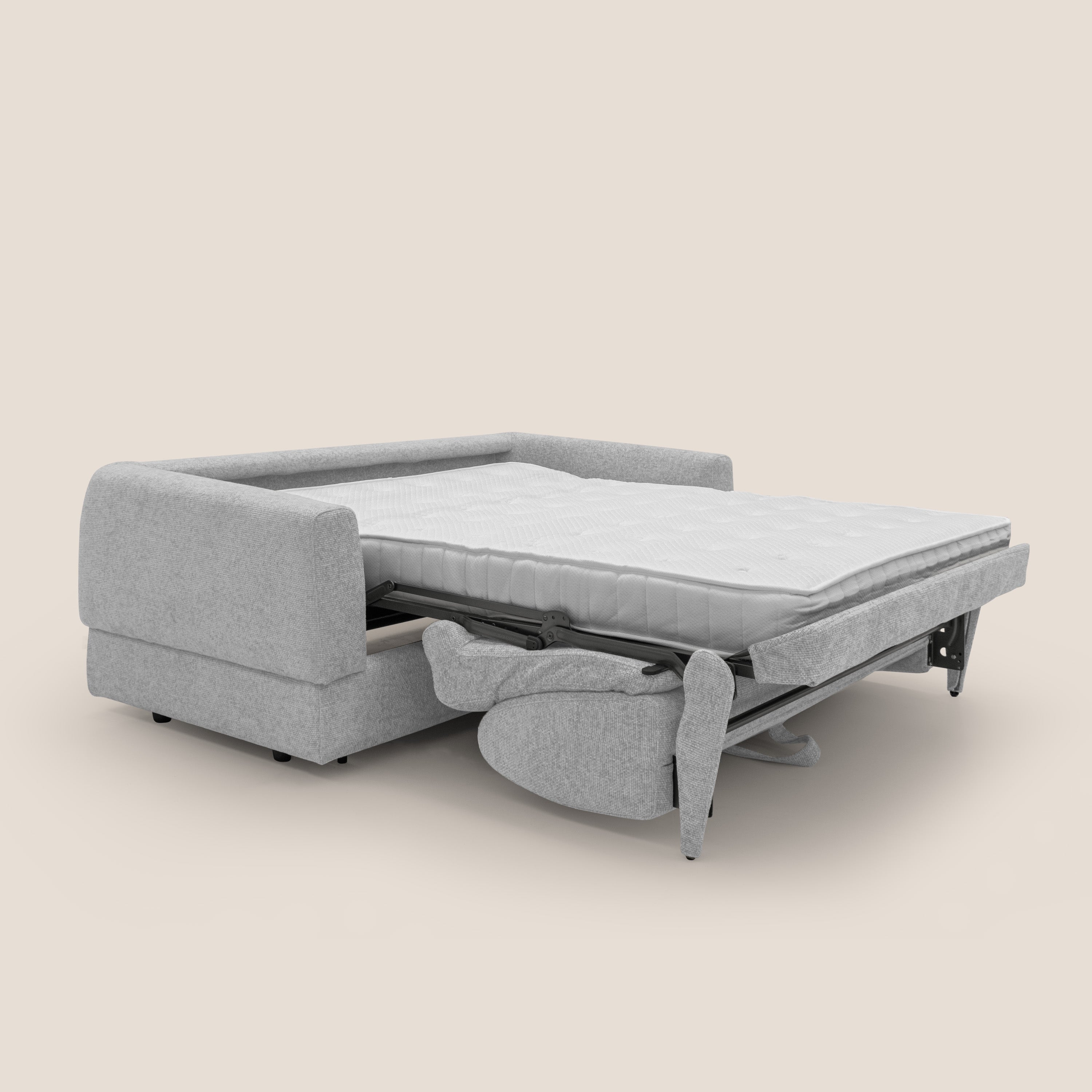 Happy Divano letto matrimoniale con materasso h18 cm in tessuto impermeabile T10 grigio chiaro - divani.store