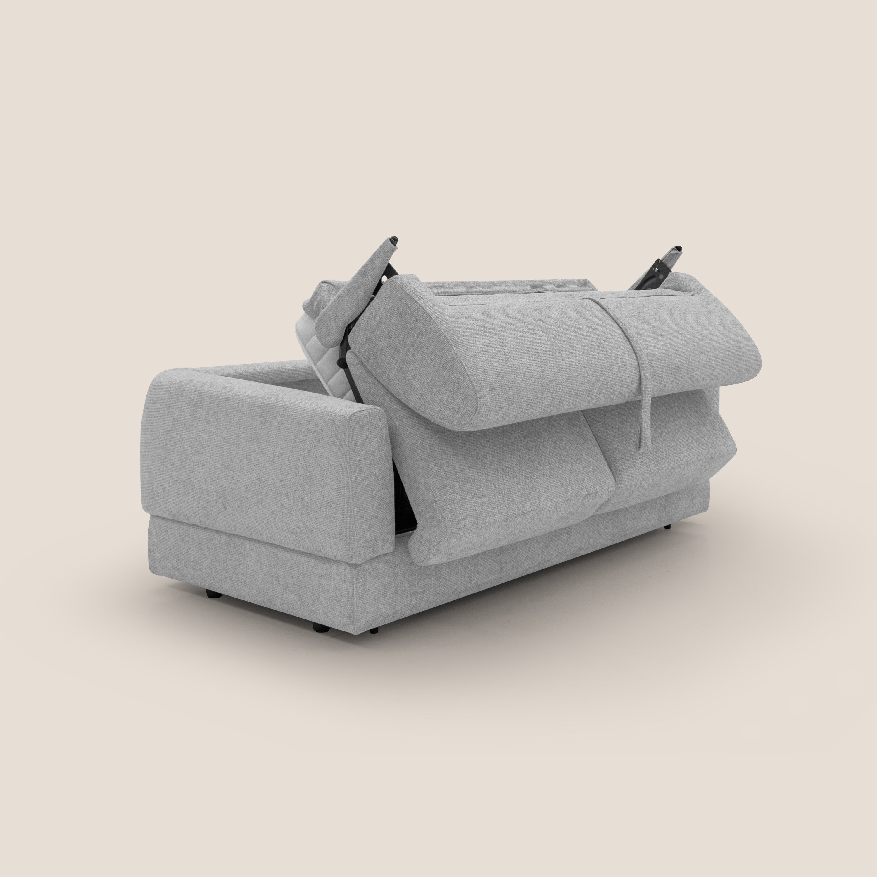 Happy Divano letto matrimoniale con materasso h18 cm in tessuto impermeabile T10 grigio chiaro - divani.store