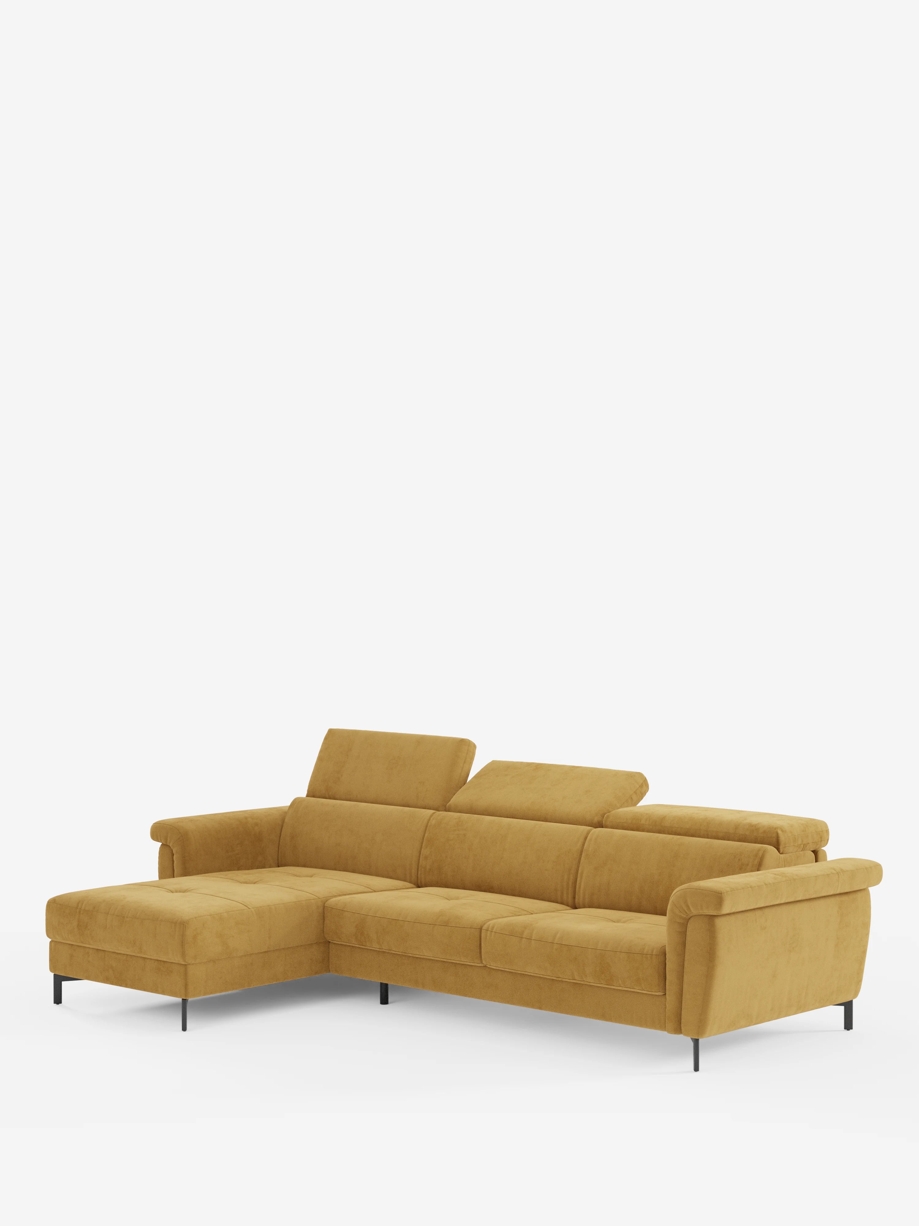 Capri Divano letto angolare con penisola contenitore e poggiatesta reclinabili - elegante tessuto smacchiabile T30