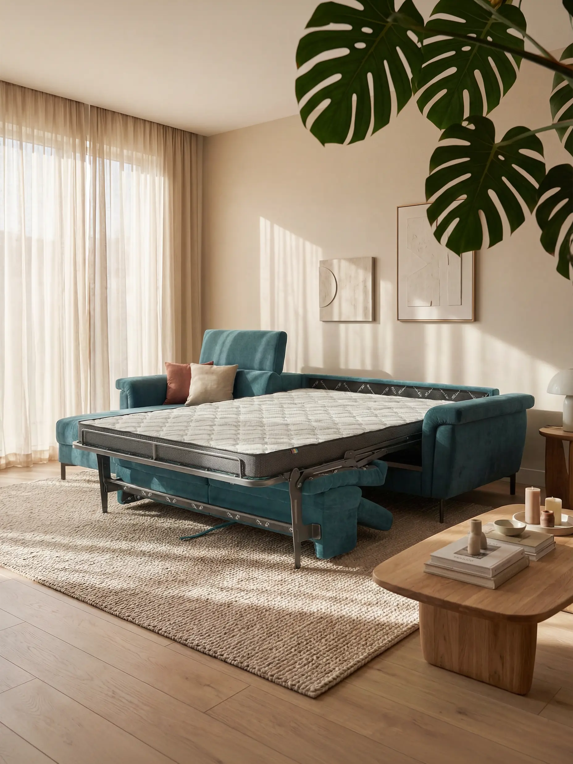 Capri – Eck-Schlafsofa mit verstellbarer Stauraum-Halbinsel und verstellbaren Kopfstützen – eleganter, fleckenabweisender Stoff T30