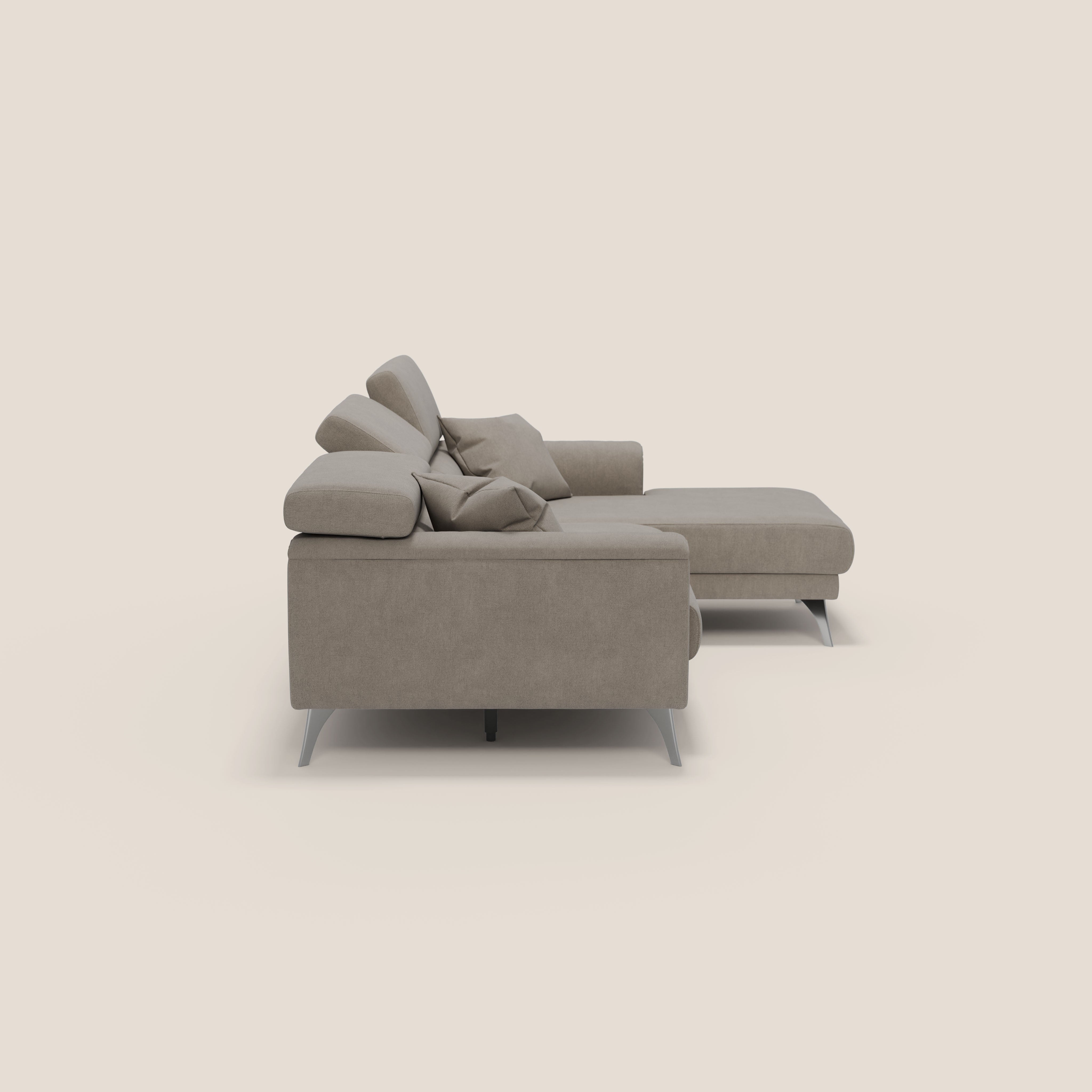 Caravaggio Divano angolare con sedute scorrevoli in tessuto morbido impermeabile T02 beige - divani.store