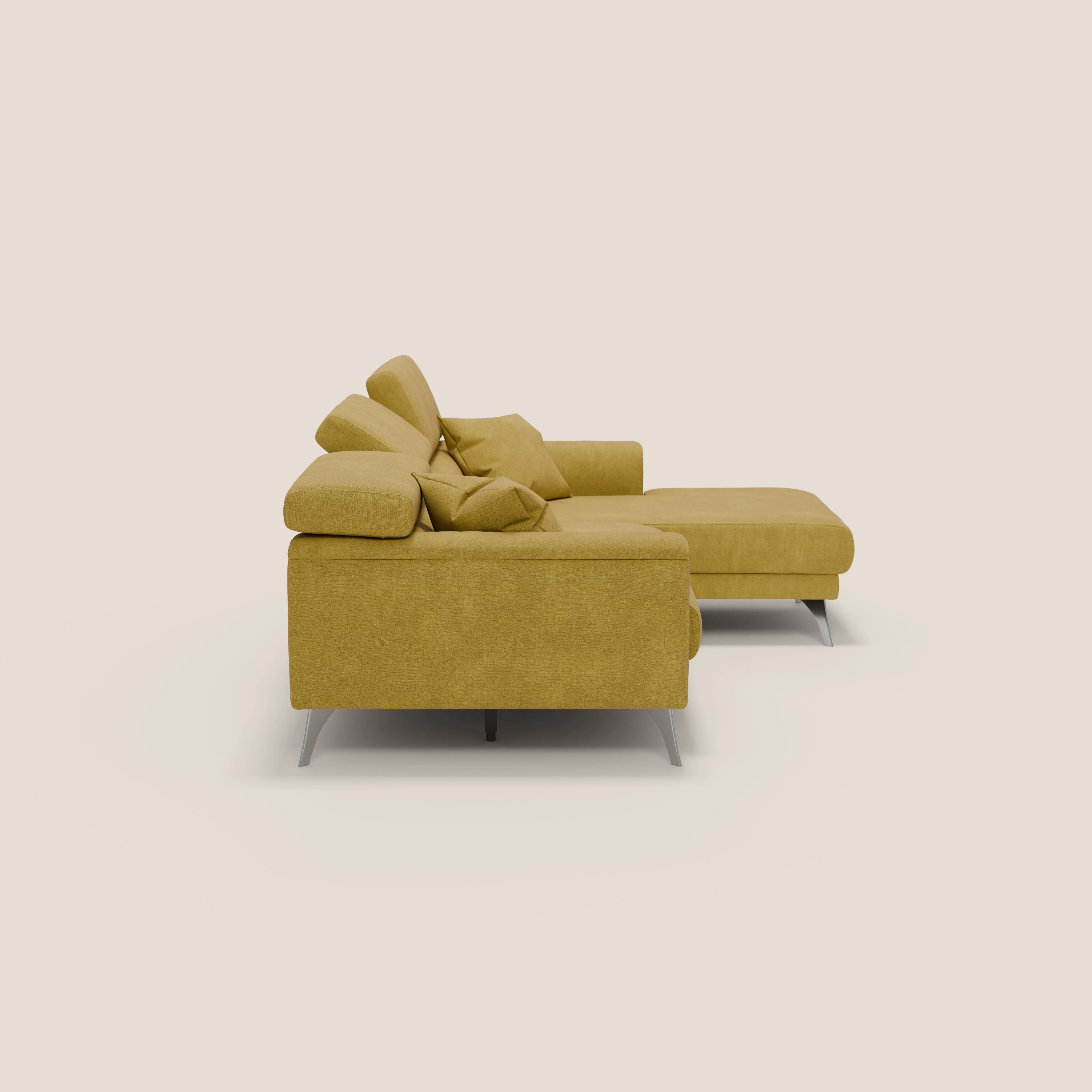 Caravaggio Divano angolare con sedute scorrevoli in tessuto morbido impermeabile T02 giallo - divani.store