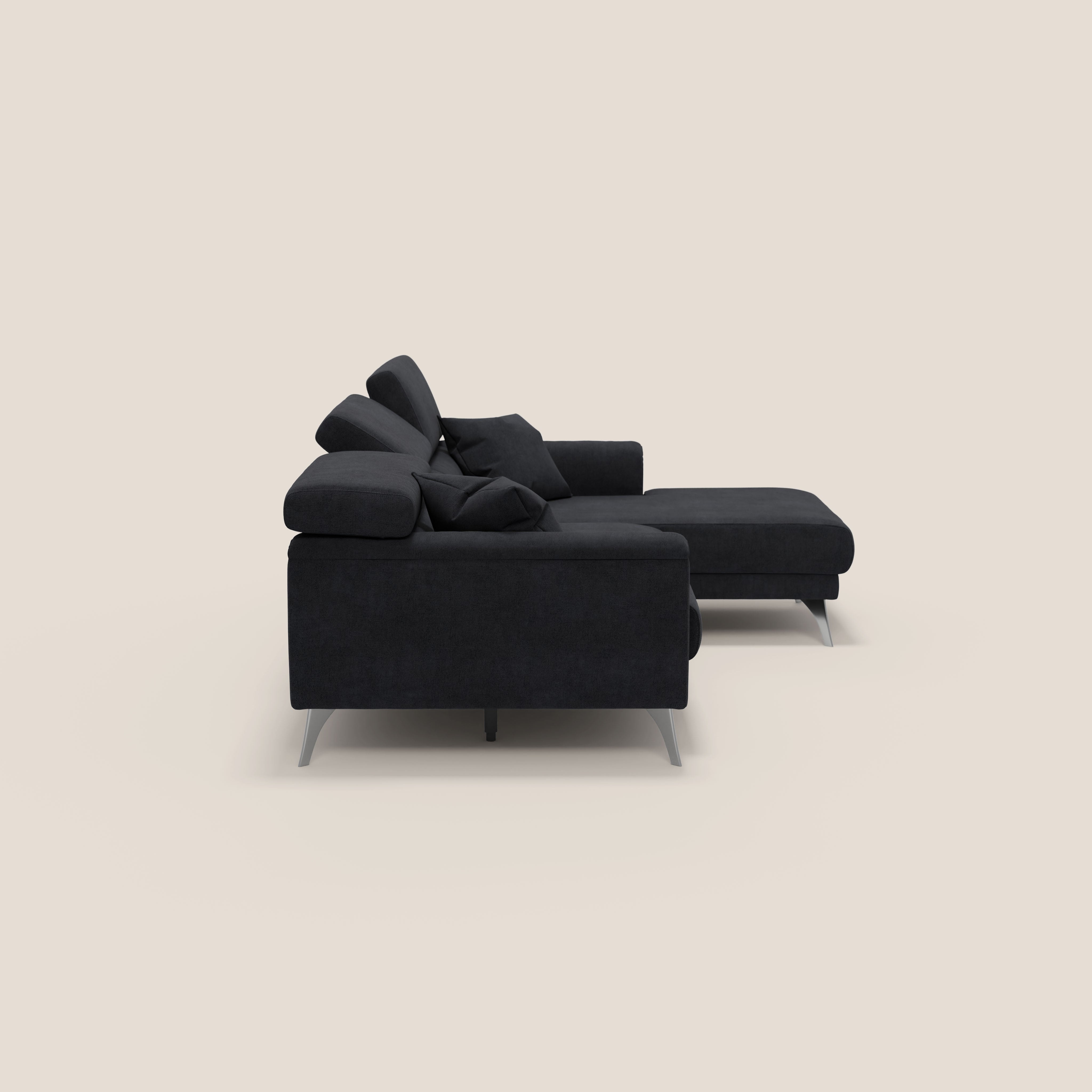 Caravaggio Divano angolare con sedute scorrevoli in tessuto morbido impermeabile T02 nero - divani.store