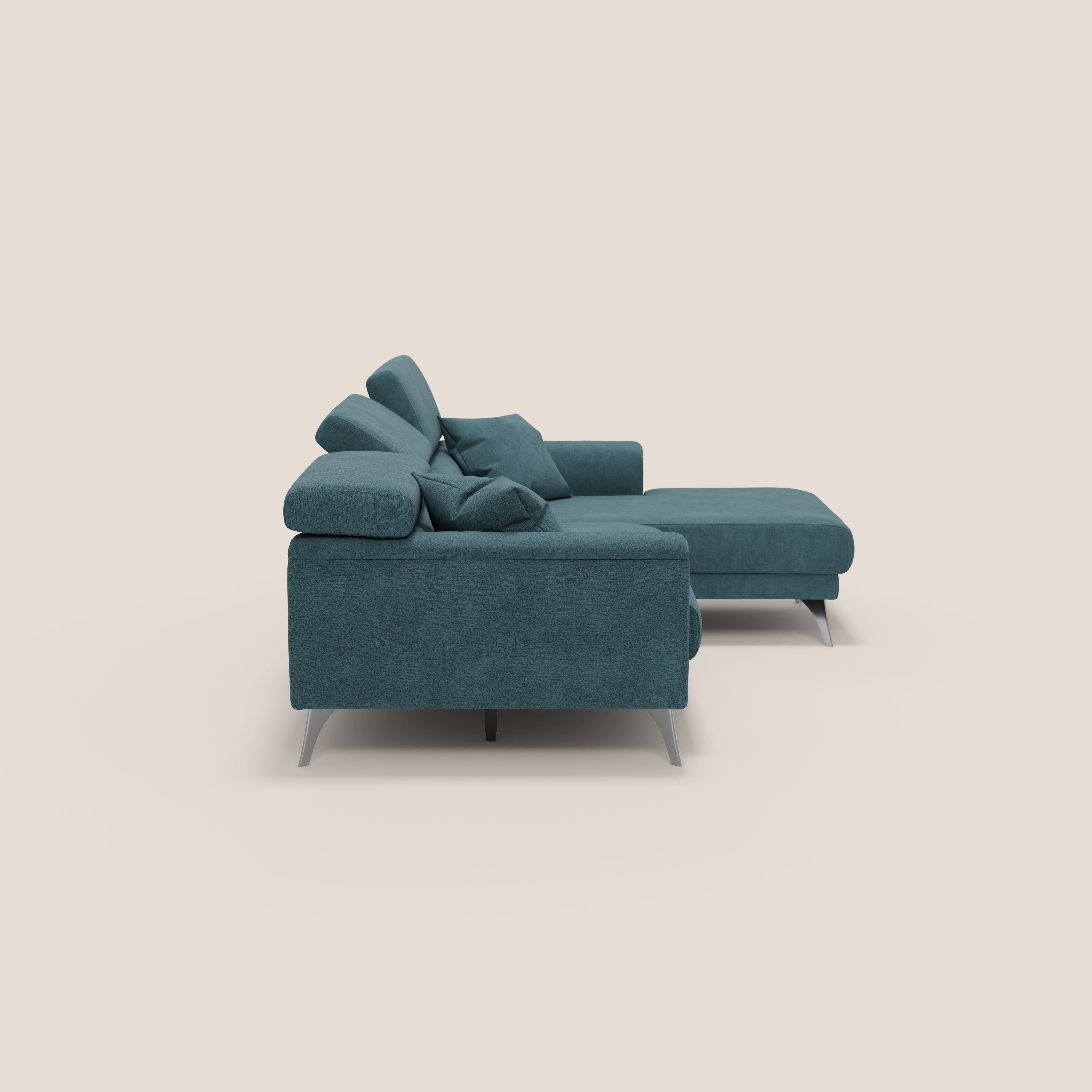 Caravaggio Divano angolare con sedute scorrevoli in tessuto morbido impermeabile T02 petrolio - divani.store