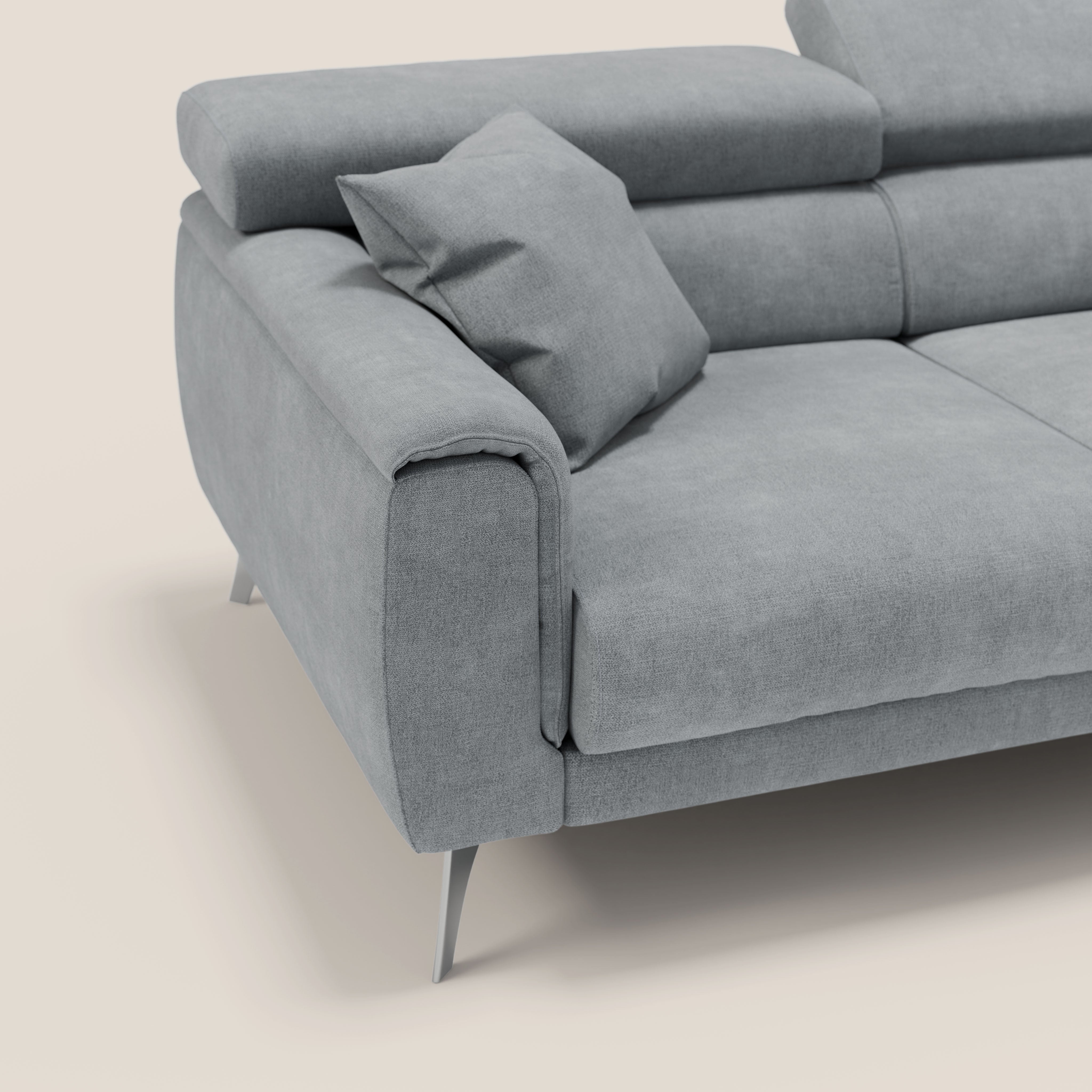 Caravaggio Divano angolare con sedute scorrevoli in tessuto morbido impermeabile T02 grigio chiaro - divani.store