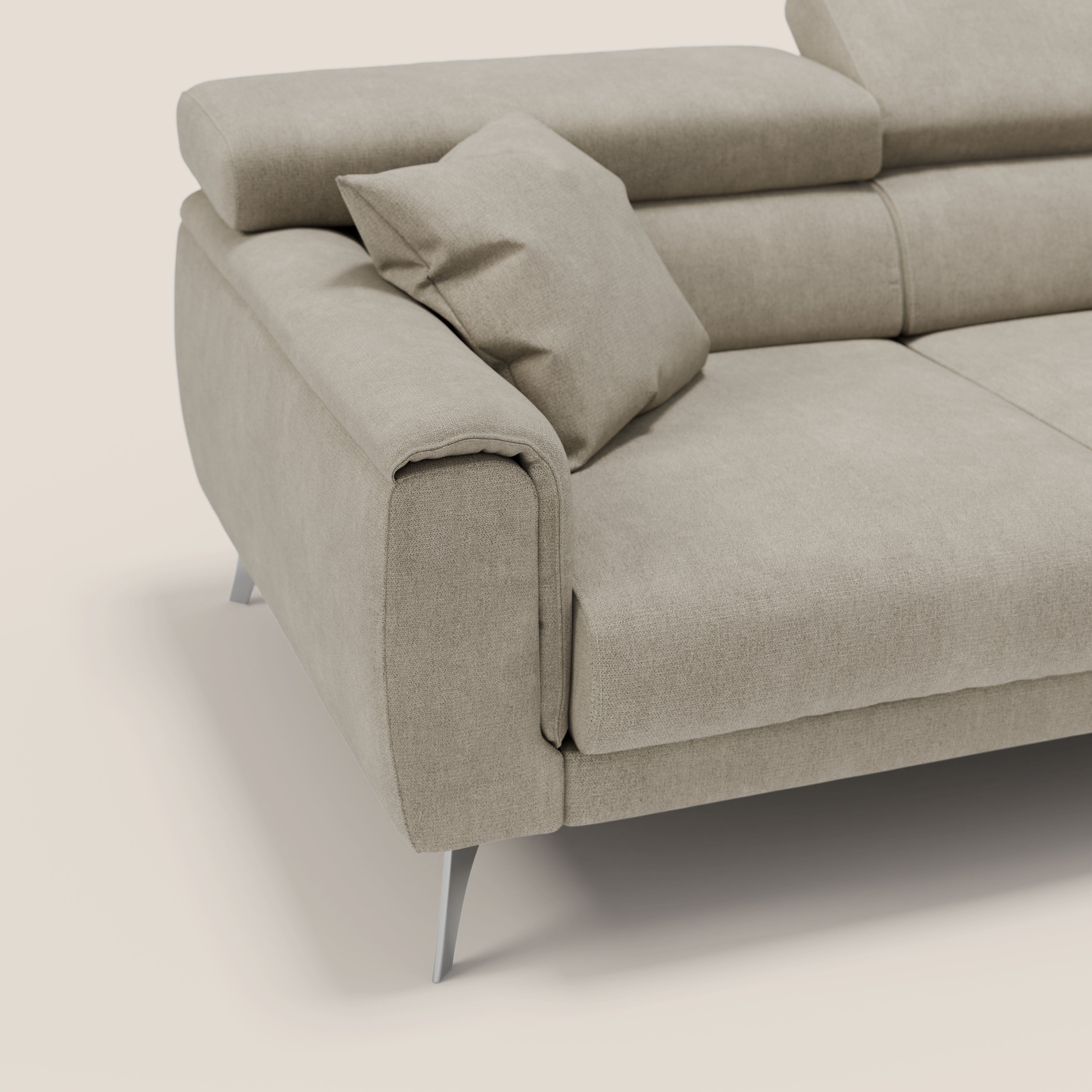 Caravaggio Divano angolare con sedute scorrevoli in tessuto morbido impermeabile T02 panna - divani.store