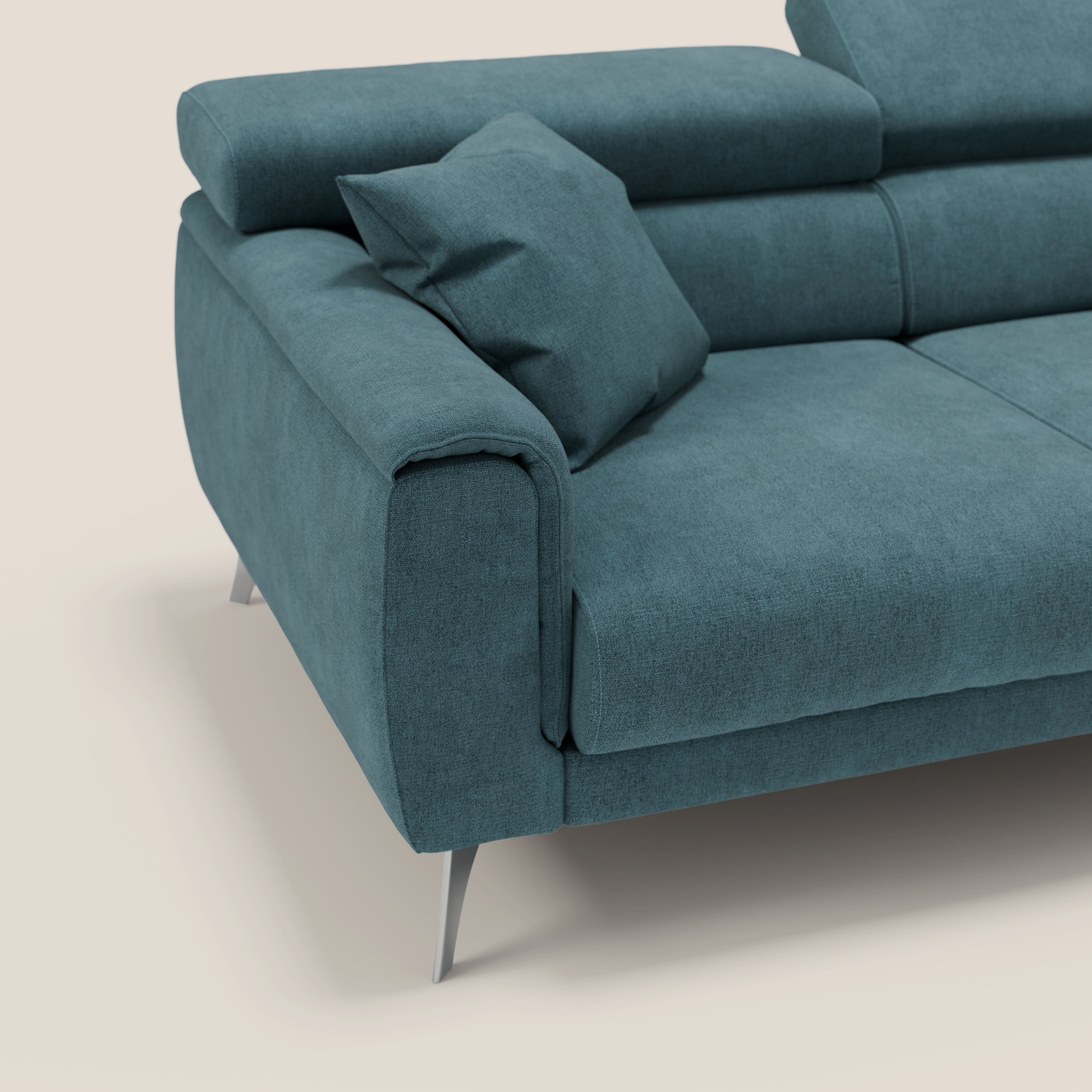 Caravaggio Divano angolare con sedute scorrevoli in tessuto morbido impermeabile T02 petrolio - divani.store