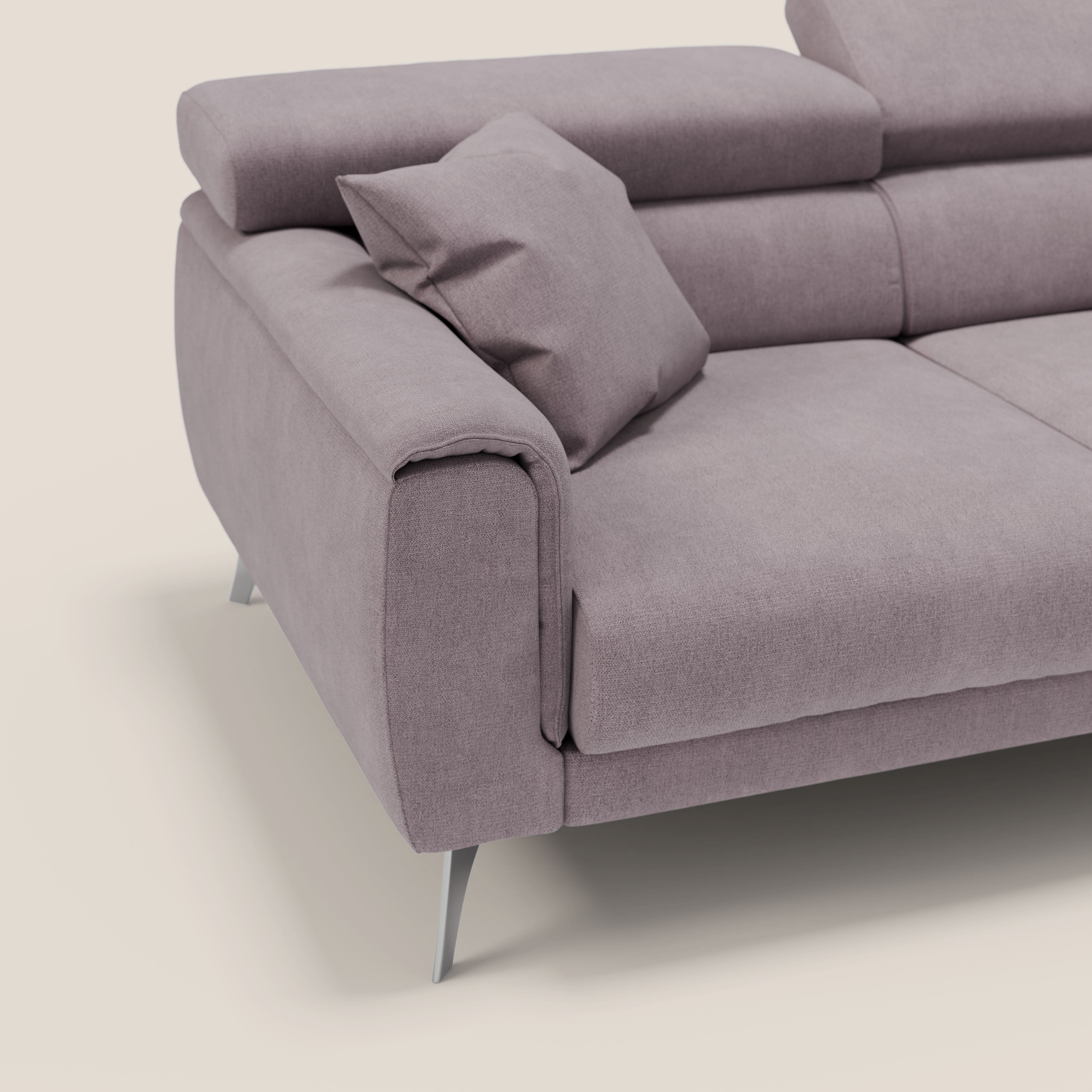 Caravaggio Divano angolare con sedute scorrevoli in tessuto morbido impermeabile T02 rosa - divani.store