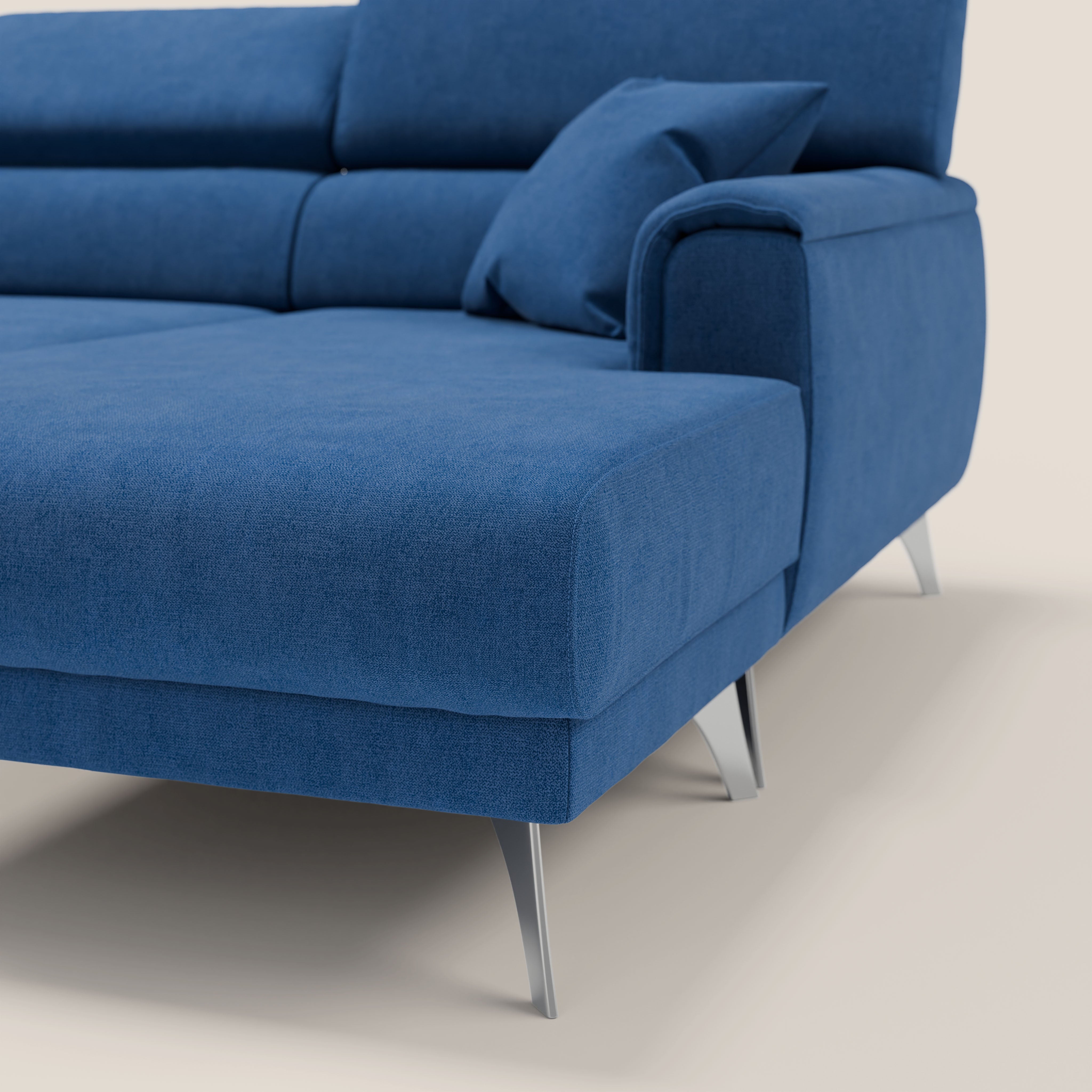 Caravaggio Divano angolare con sedute scorrevoli in tessuto morbido impermeabile T02 blu - divani.store