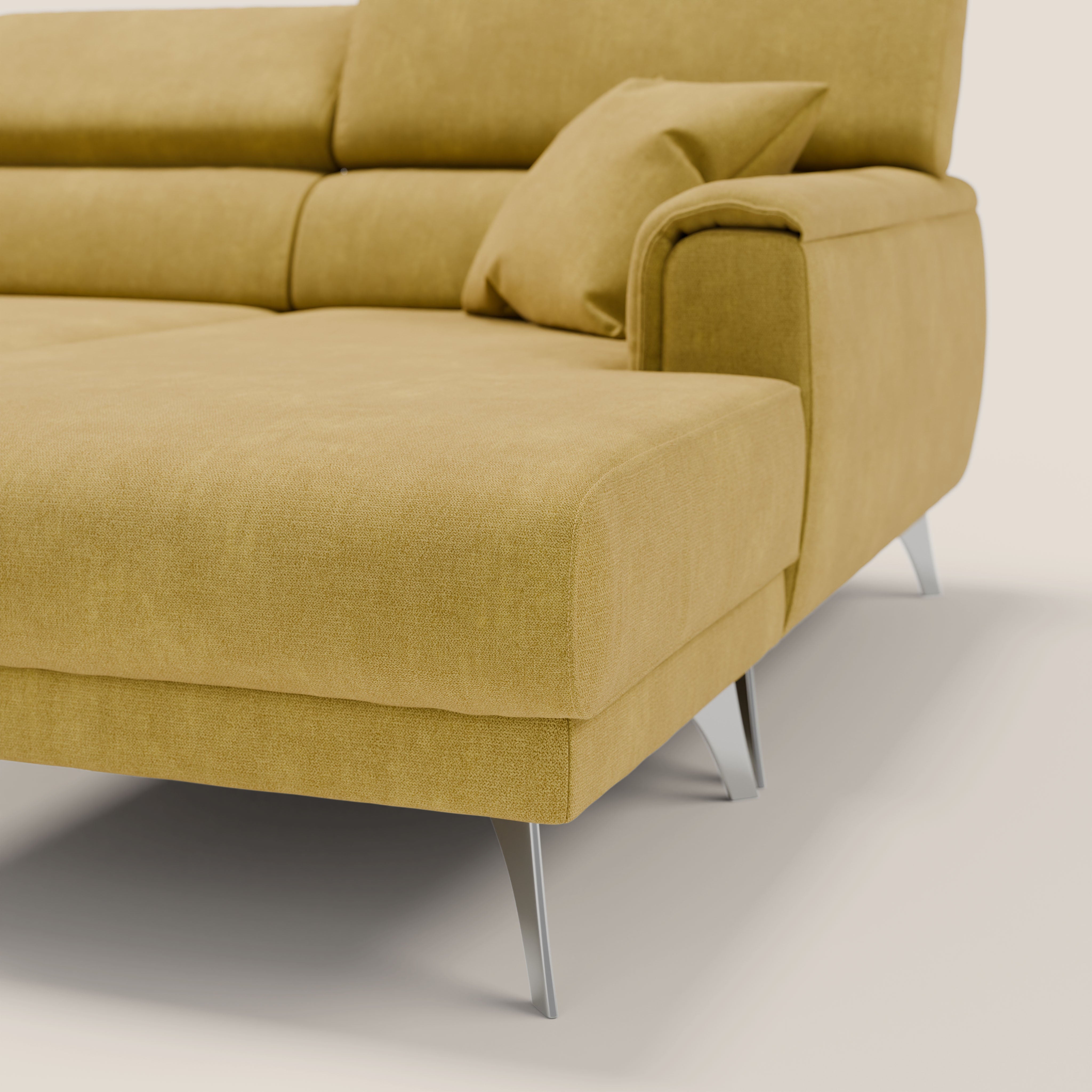 Caravaggio Divano angolare con sedute scorrevoli in tessuto morbido impermeabile T02 giallo - divani.store