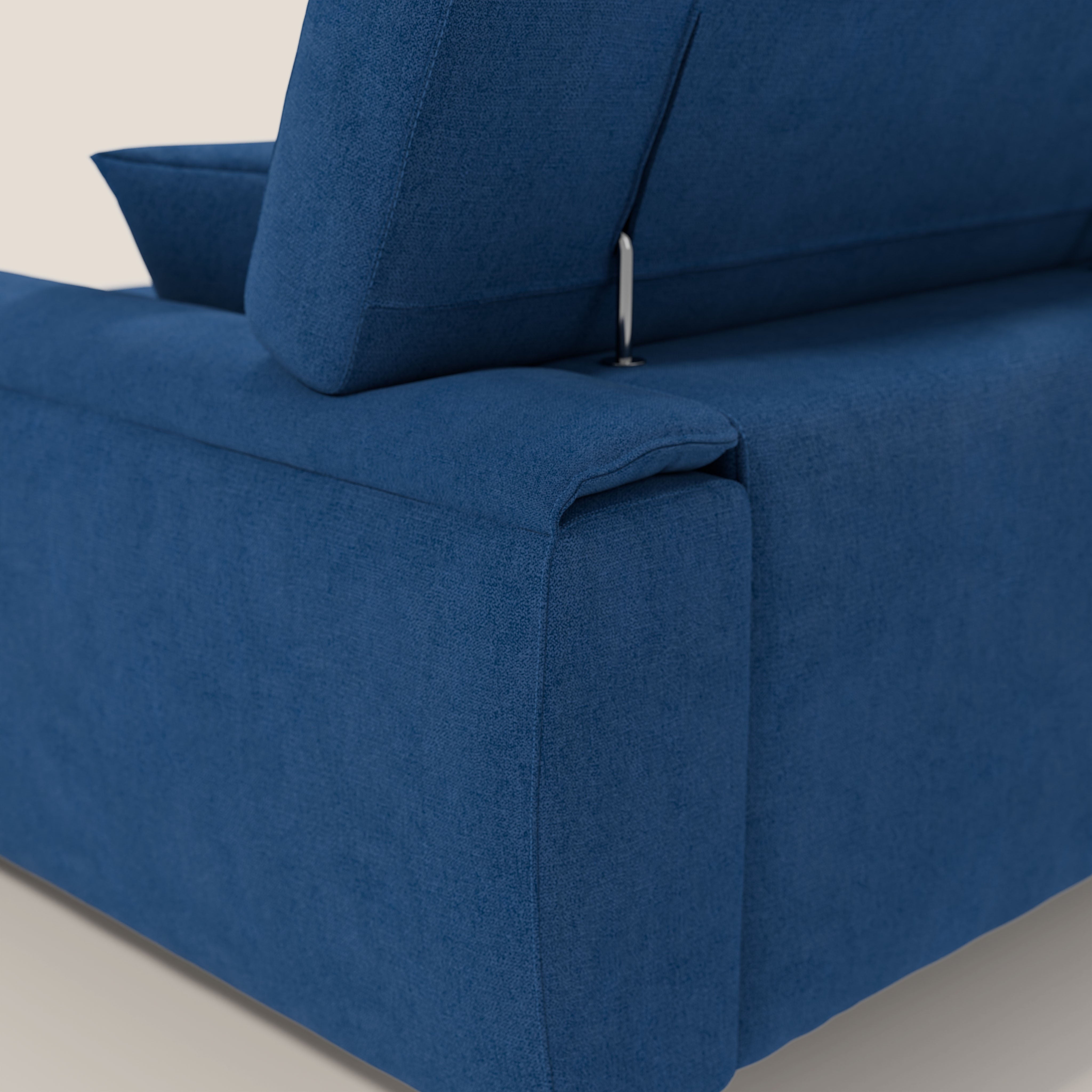 Caravaggio Divano angolare con sedute scorrevoli in tessuto morbido impermeabile T02 blu - divani.store