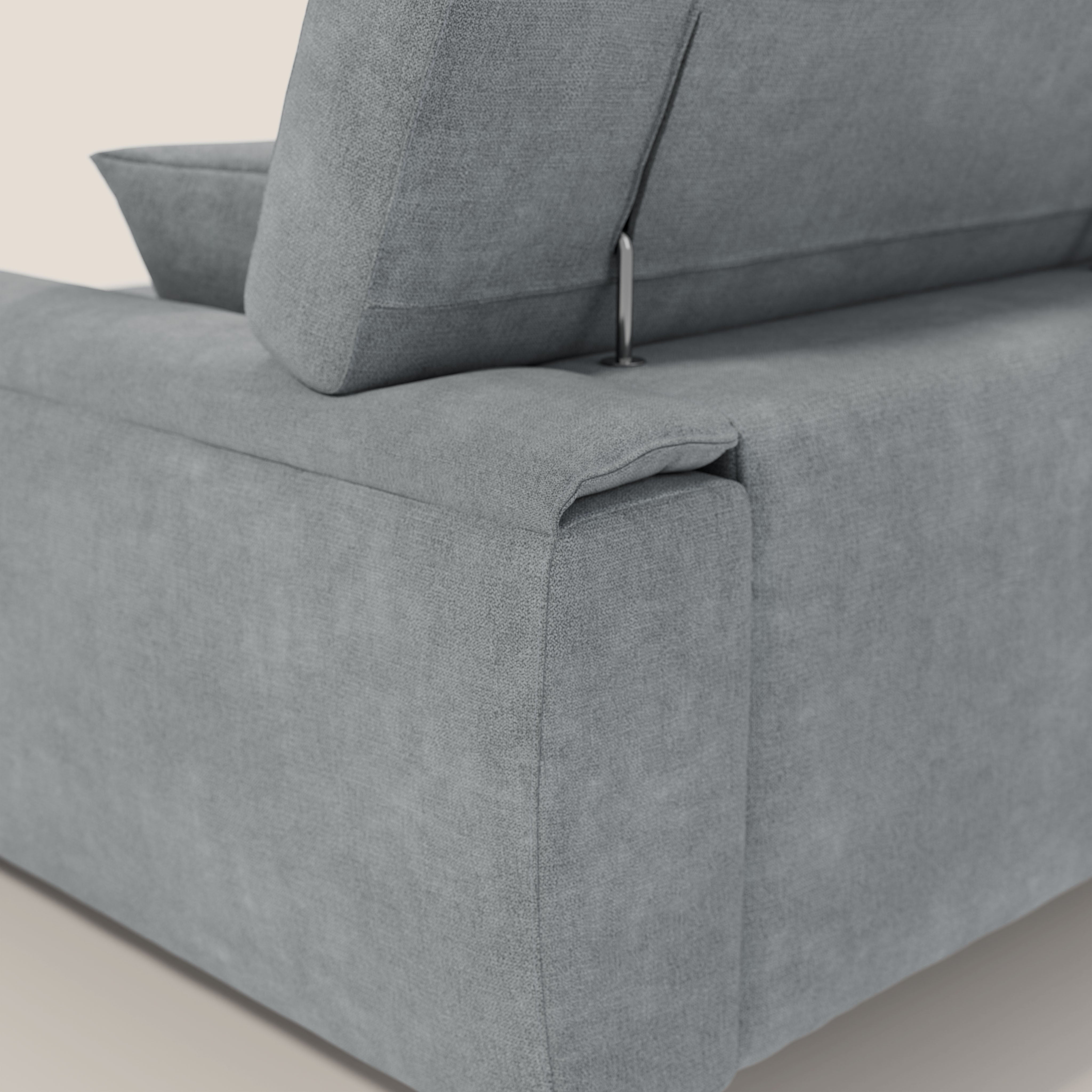 Caravaggio Divano angolare con sedute scorrevoli in tessuto morbido impermeabile T02 grigio chiaro - divani.store