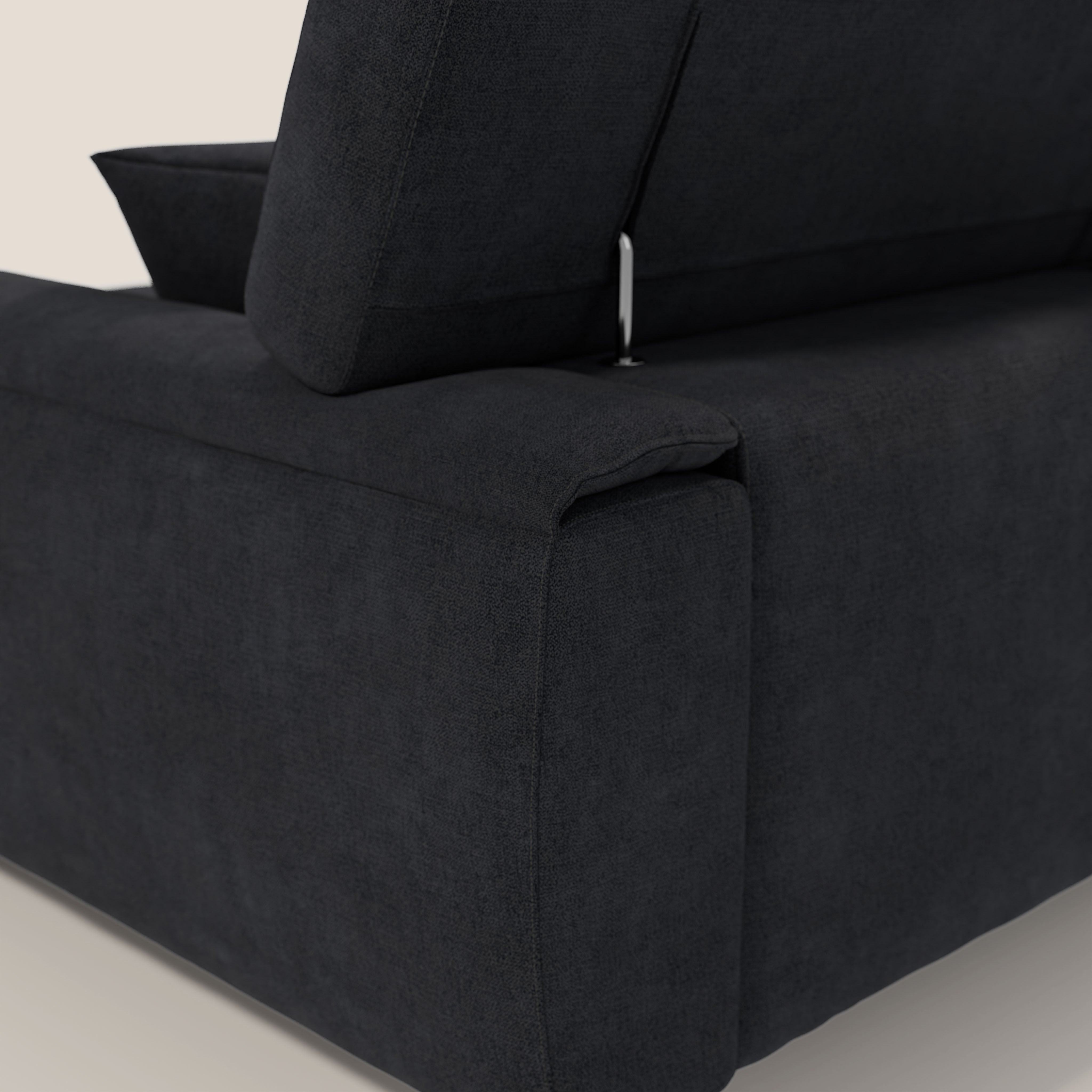 Caravaggio Divano angolare con sedute scorrevoli in tessuto morbido impermeabile T02 nero - divani.store