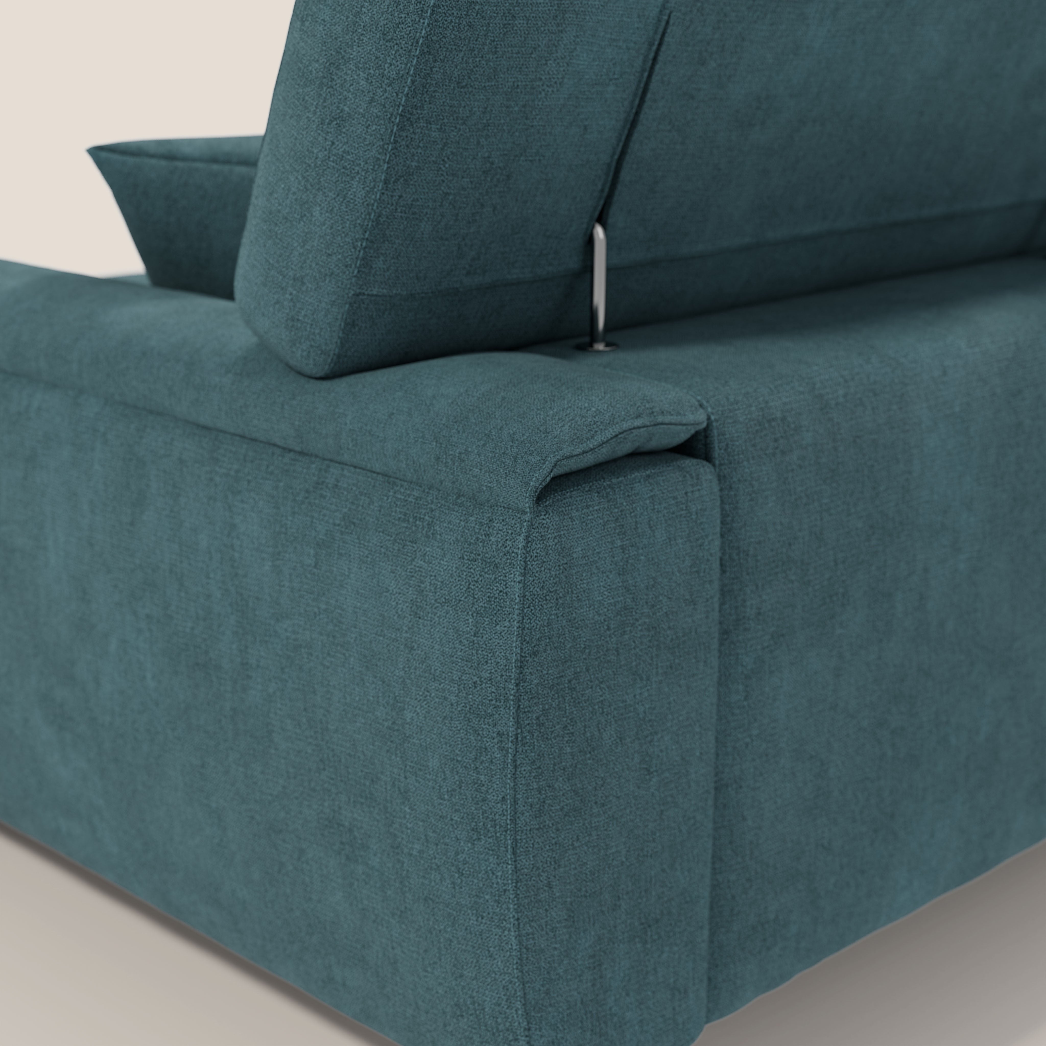 Caravaggio Divano angolare con sedute scorrevoli in tessuto morbido impermeabile T02 petrolio - divani.store