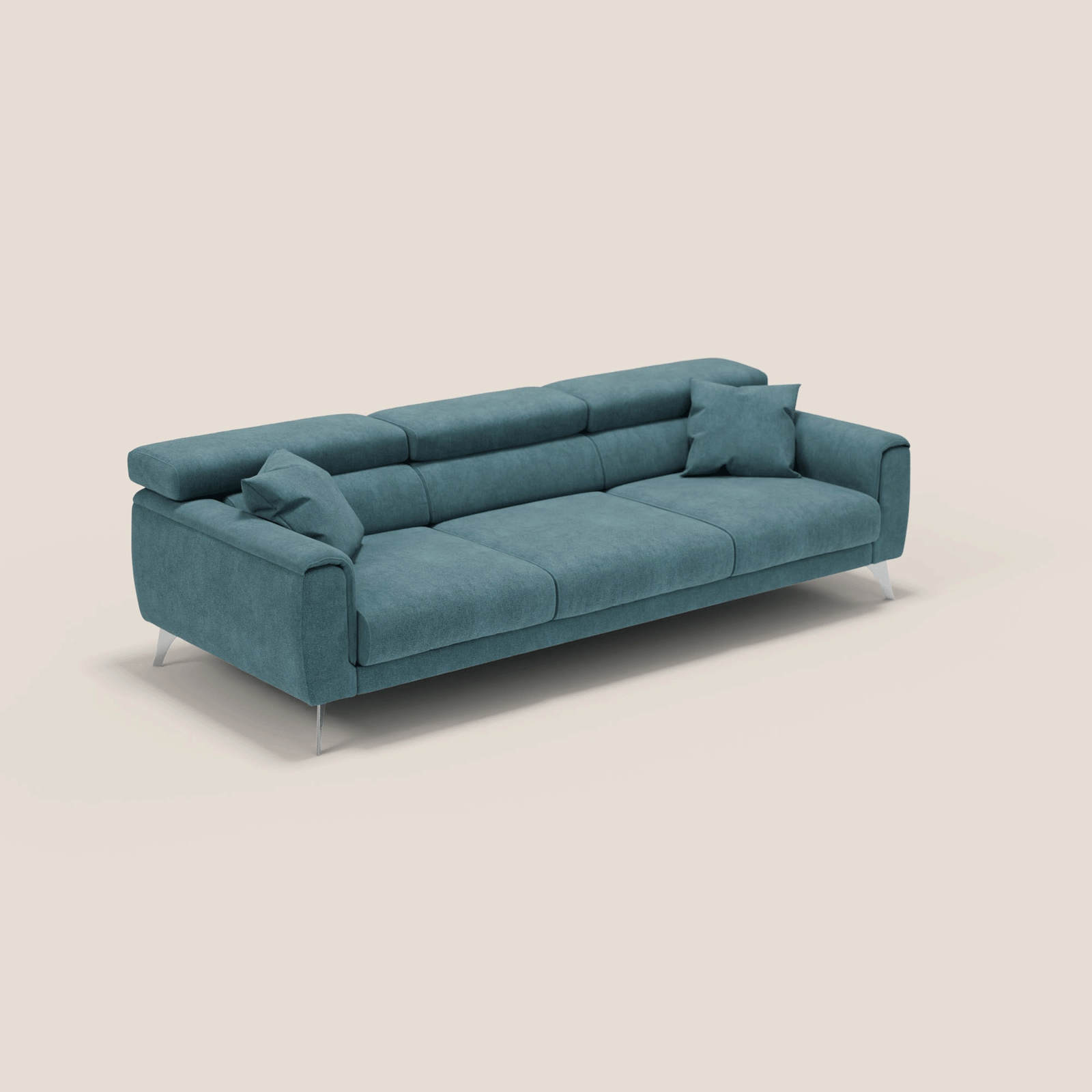 Caravaggio divano con 3 sedute allungabili indipendenti e poggiatesta reclinabili in tessuto impermeabile T02 petrolio - divani.store