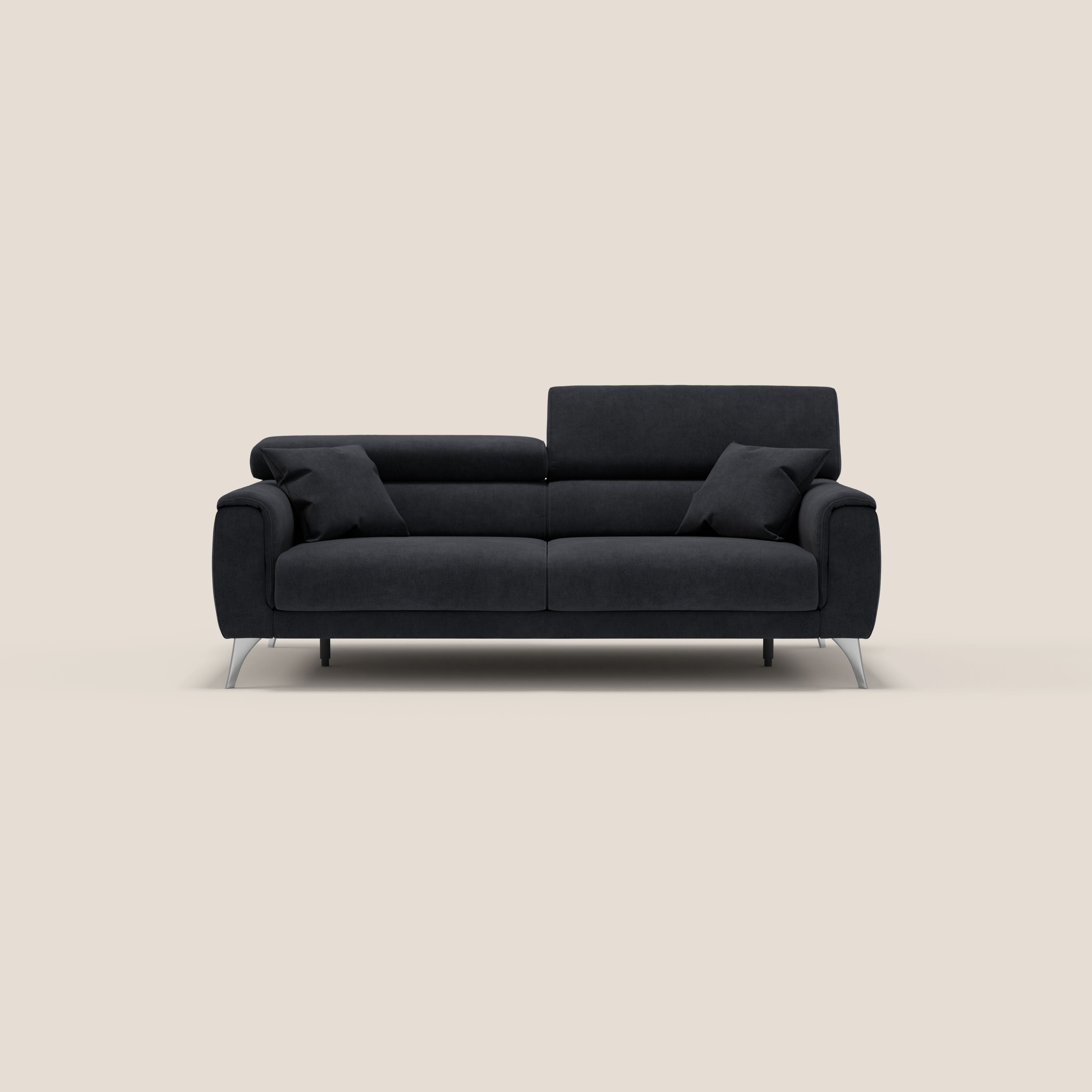 Caravaggio divano con sedute allungabili e poggiatesta reclinabili in tessuto impermeabile T02 nero - divani.store