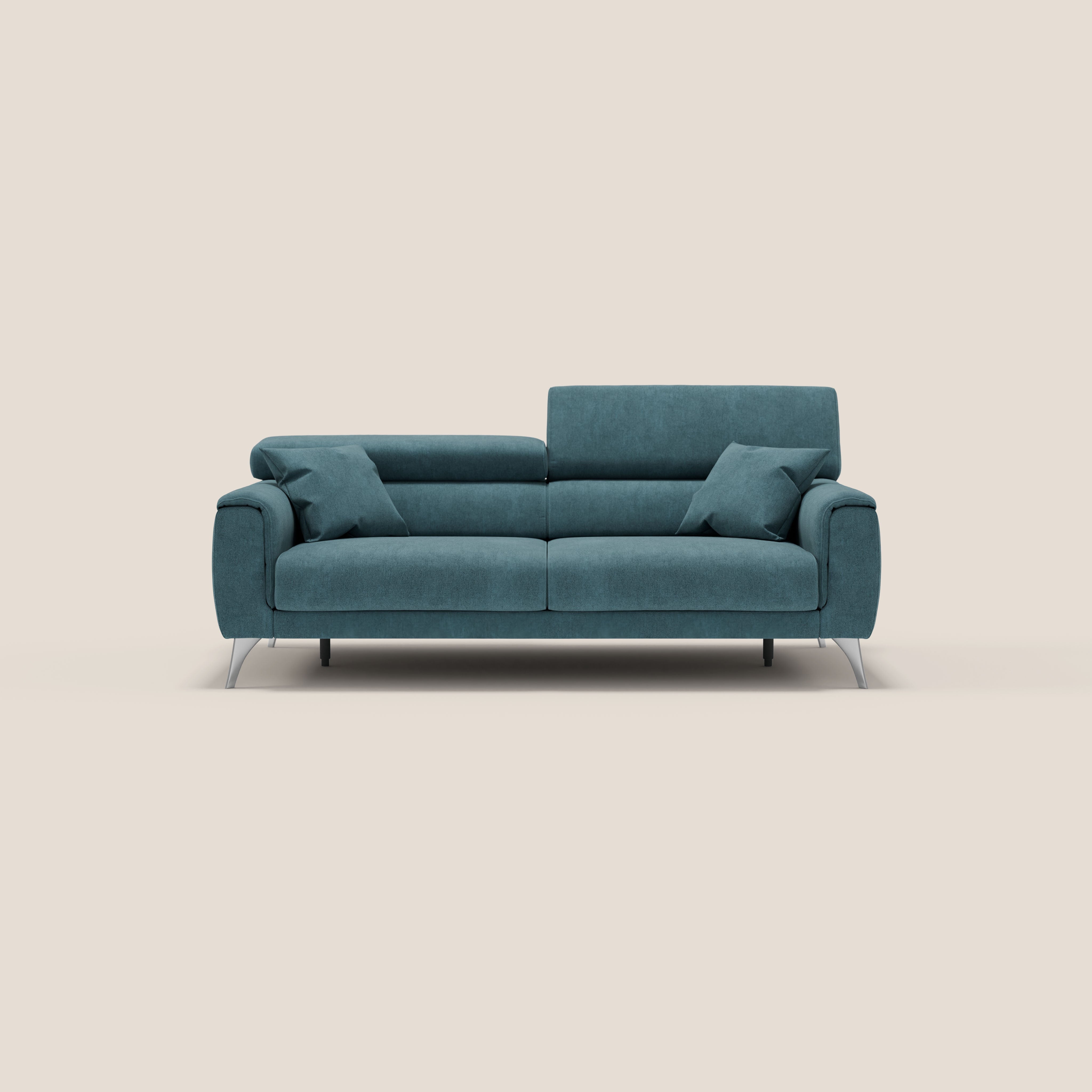 Caravaggio divano con sedute allungabili e poggiatesta reclinabili in tessuto impermeabile T02 petrolio - divani.store