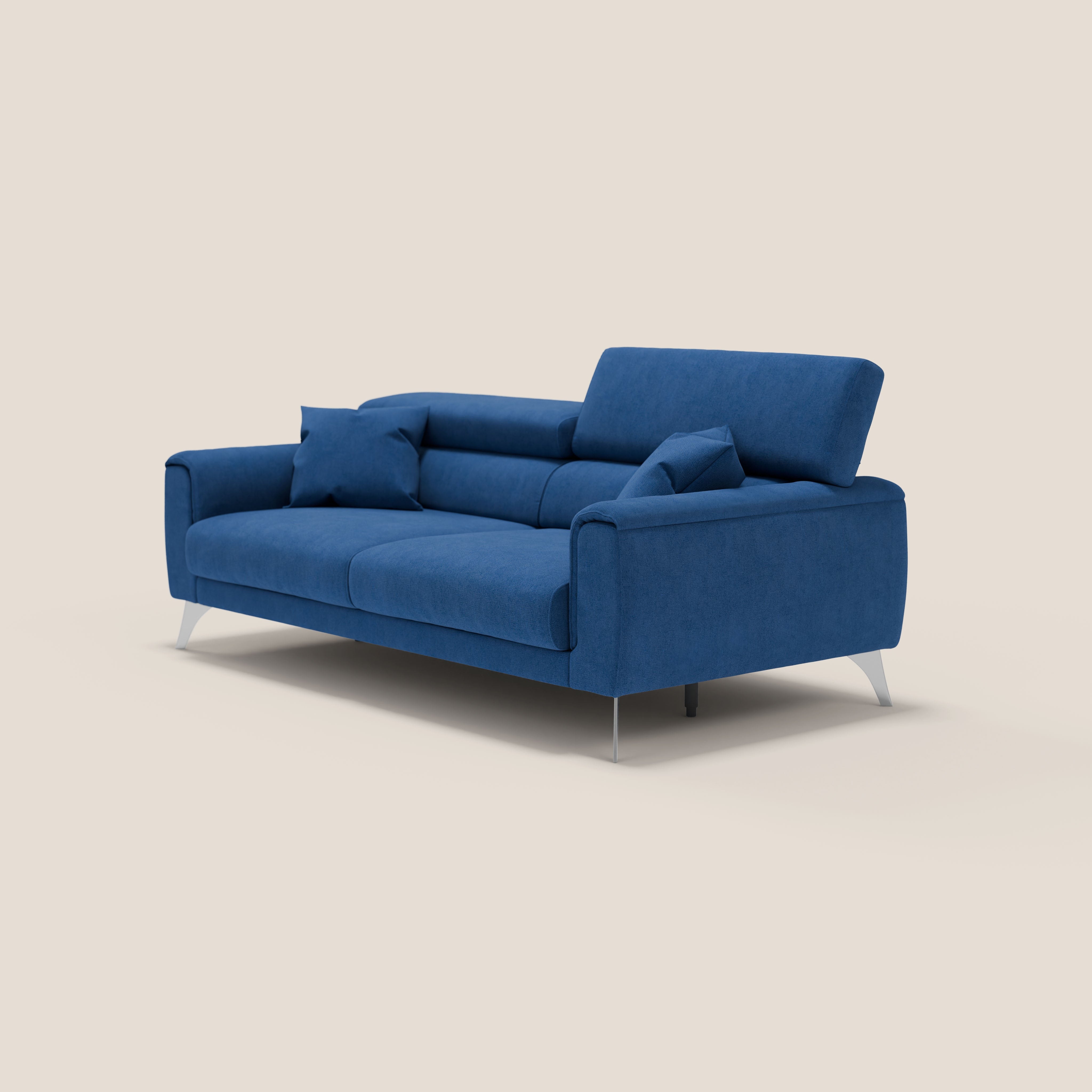 Caravaggio divano con sedute allungabili e poggiatesta reclinabili in tessuto impermeabile T02 blu - divani.store